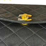 Chanel Vintage CC Black Satin Half-Moon Flap Bag 1991