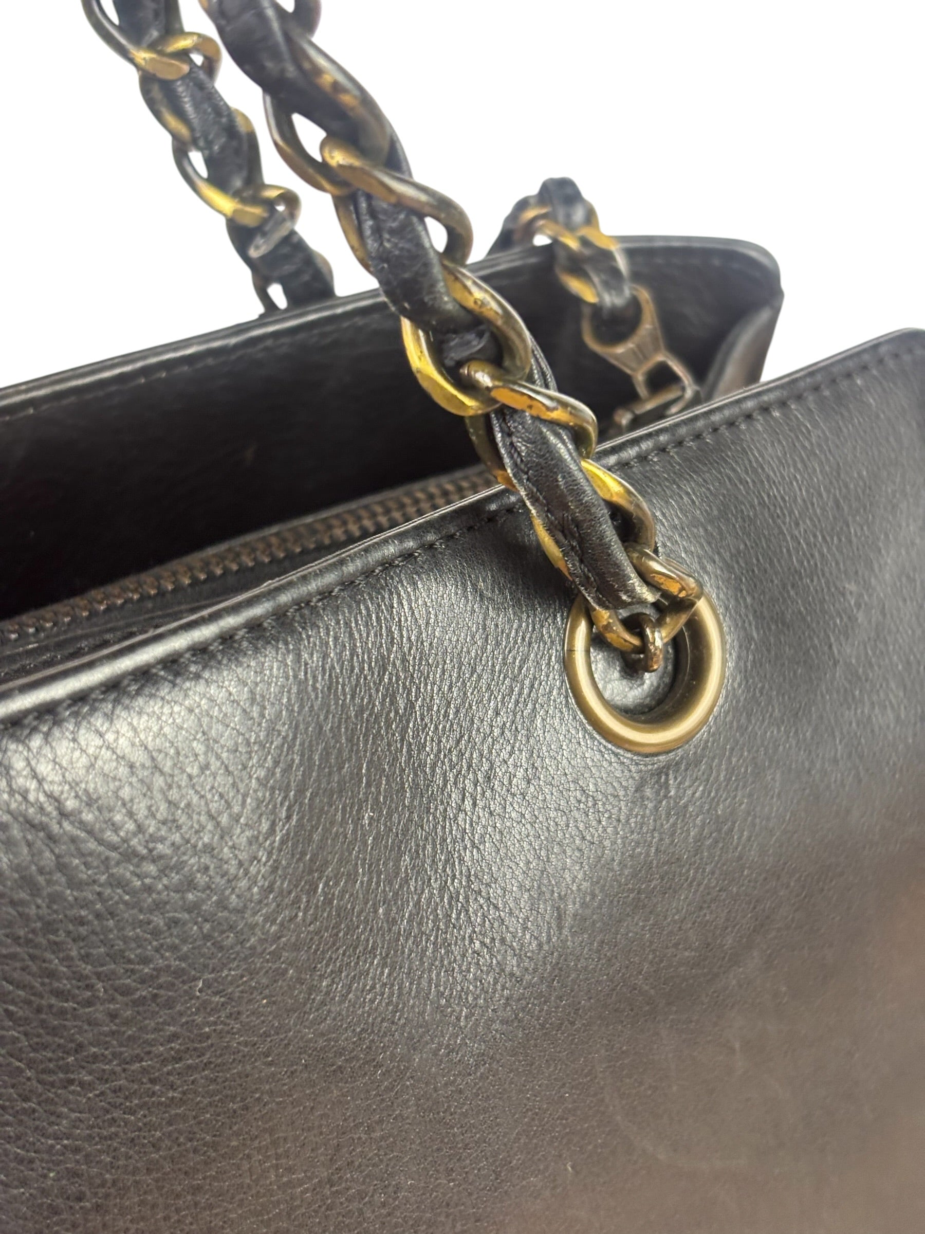 Chanel Vintage Black Calfskin Front Pocket Tote 1997