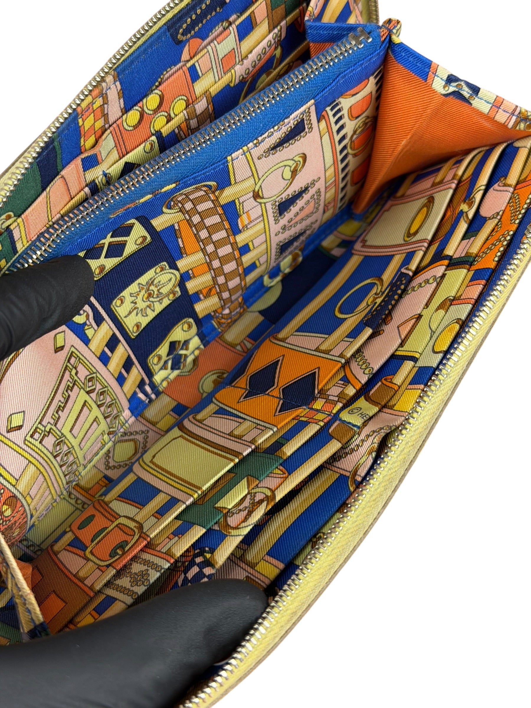 Hermes Yellow Leather Silk'In Classique Long Wallet