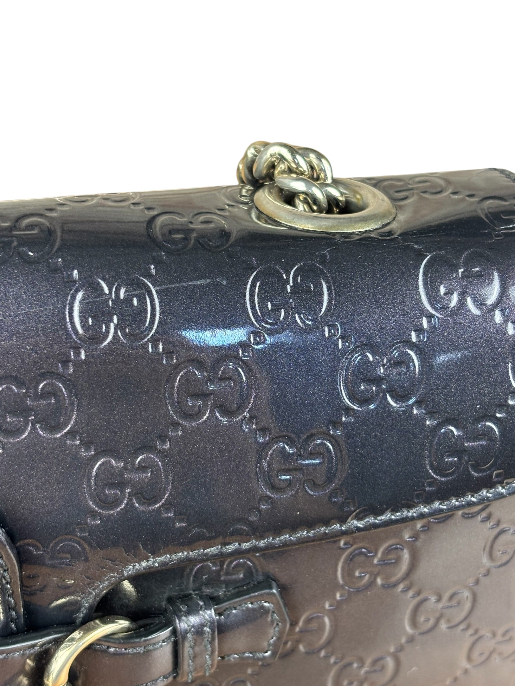 Gucci GG Purple Patent Flap Emily Chain Shoulder Bag