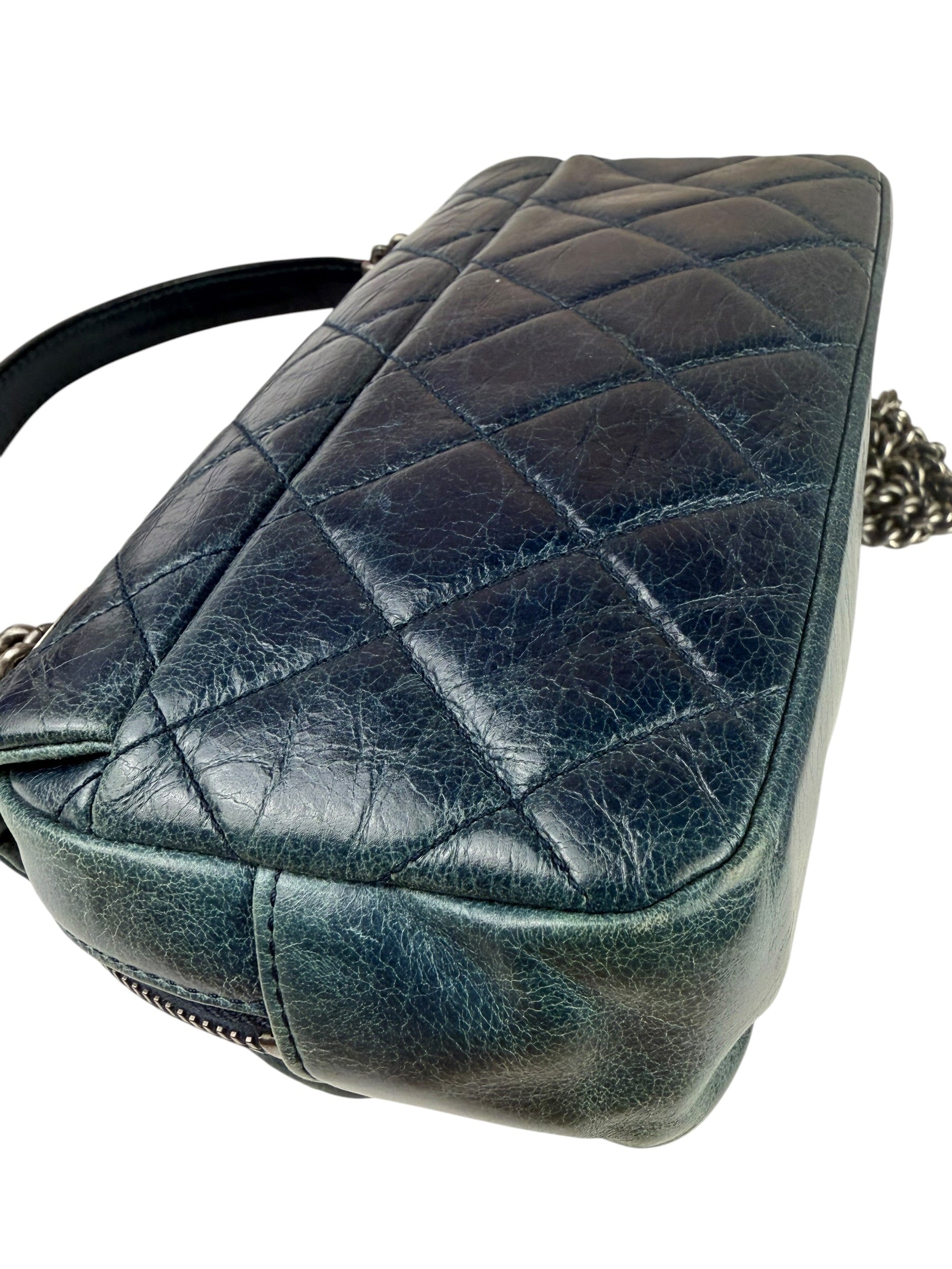 Chanel Blue Glazed Calfskin Portobello Flap Bag 2014