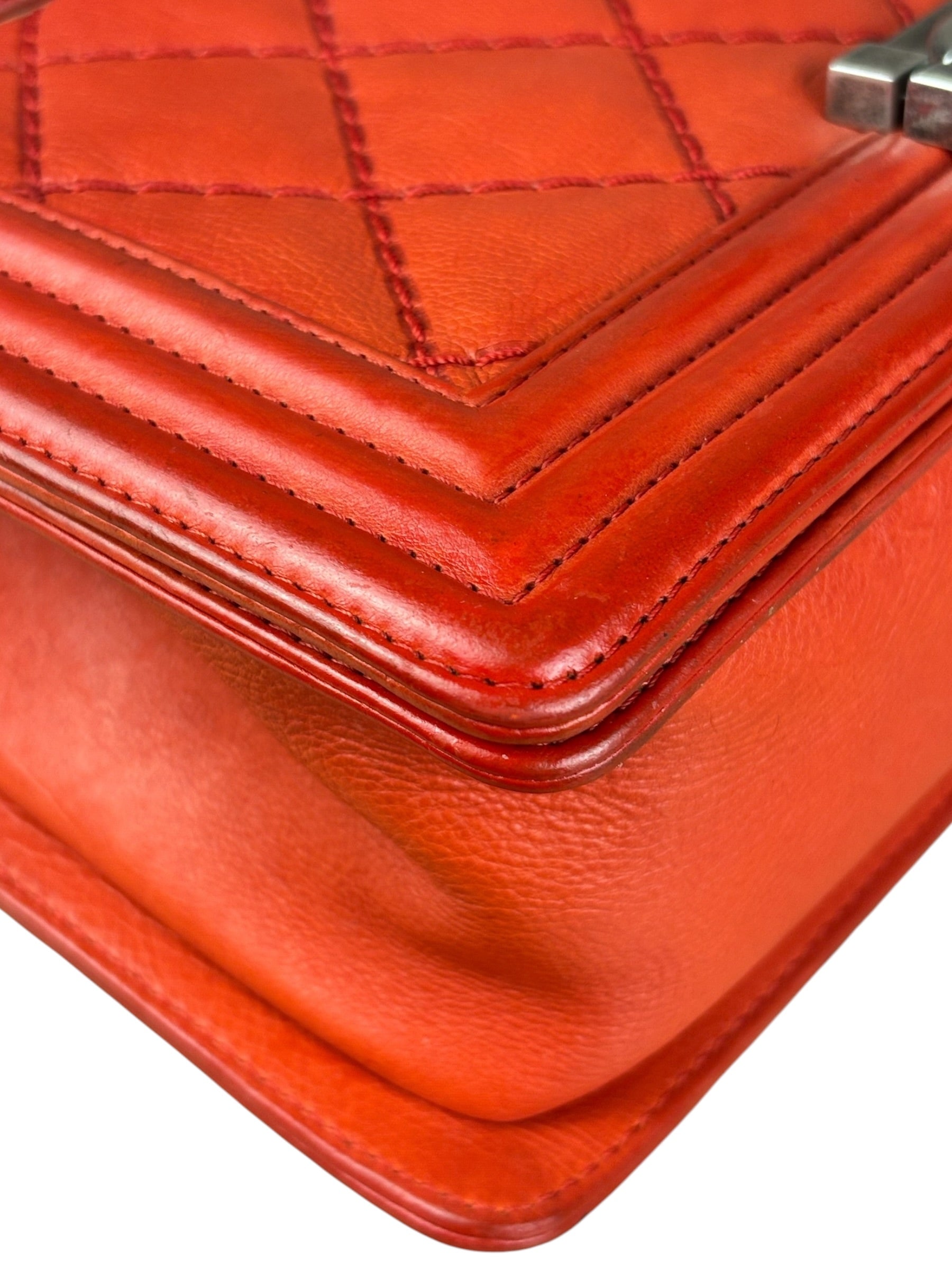 Chanel Red Quilted Double Stitch Boy Bag 2014