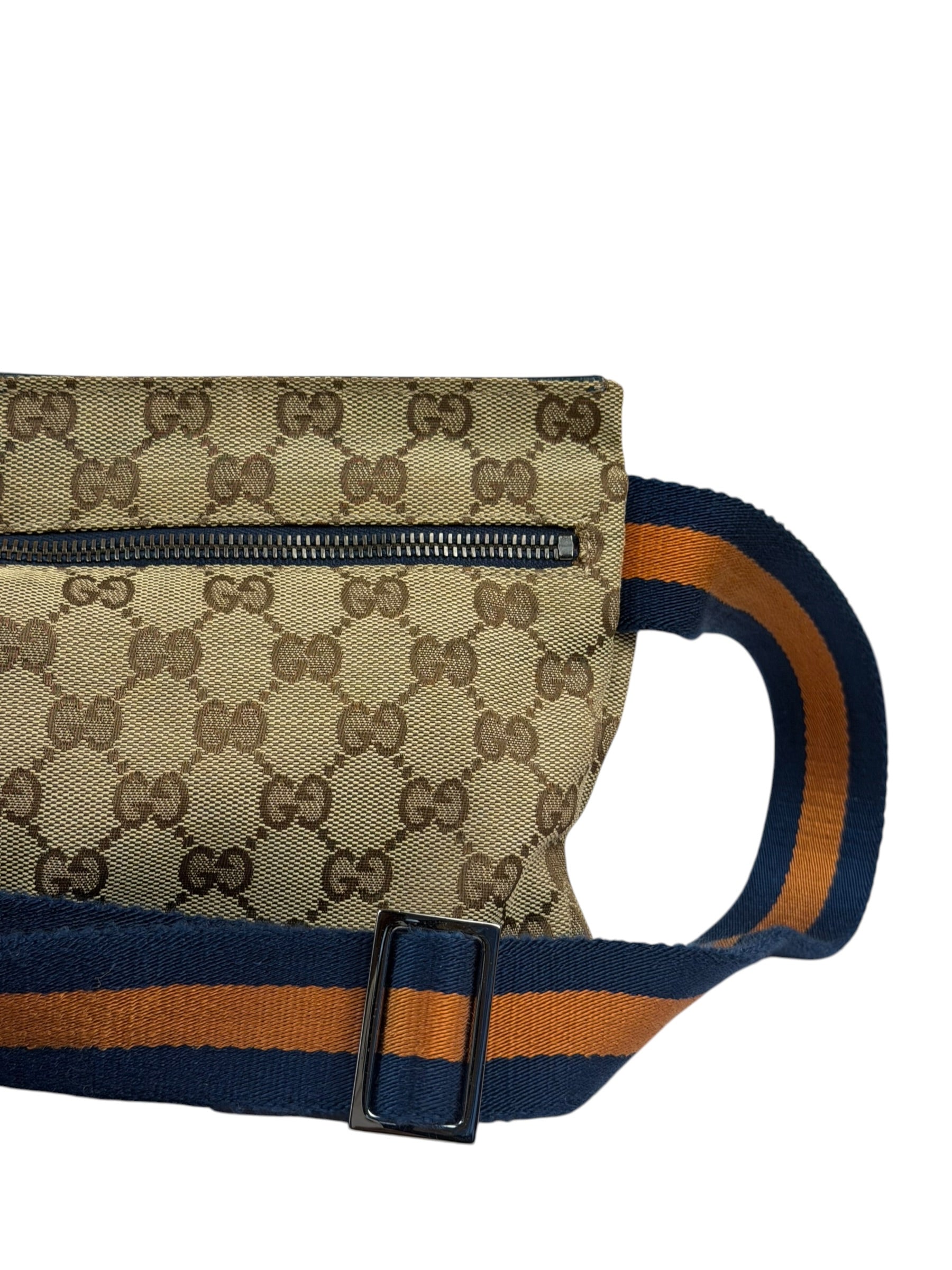Gucci Beige/Navy Leather Trim GG Belt Bag
