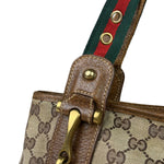 Gucci Vintage Brown Leather Trim Grommet Web Shoulder Bag