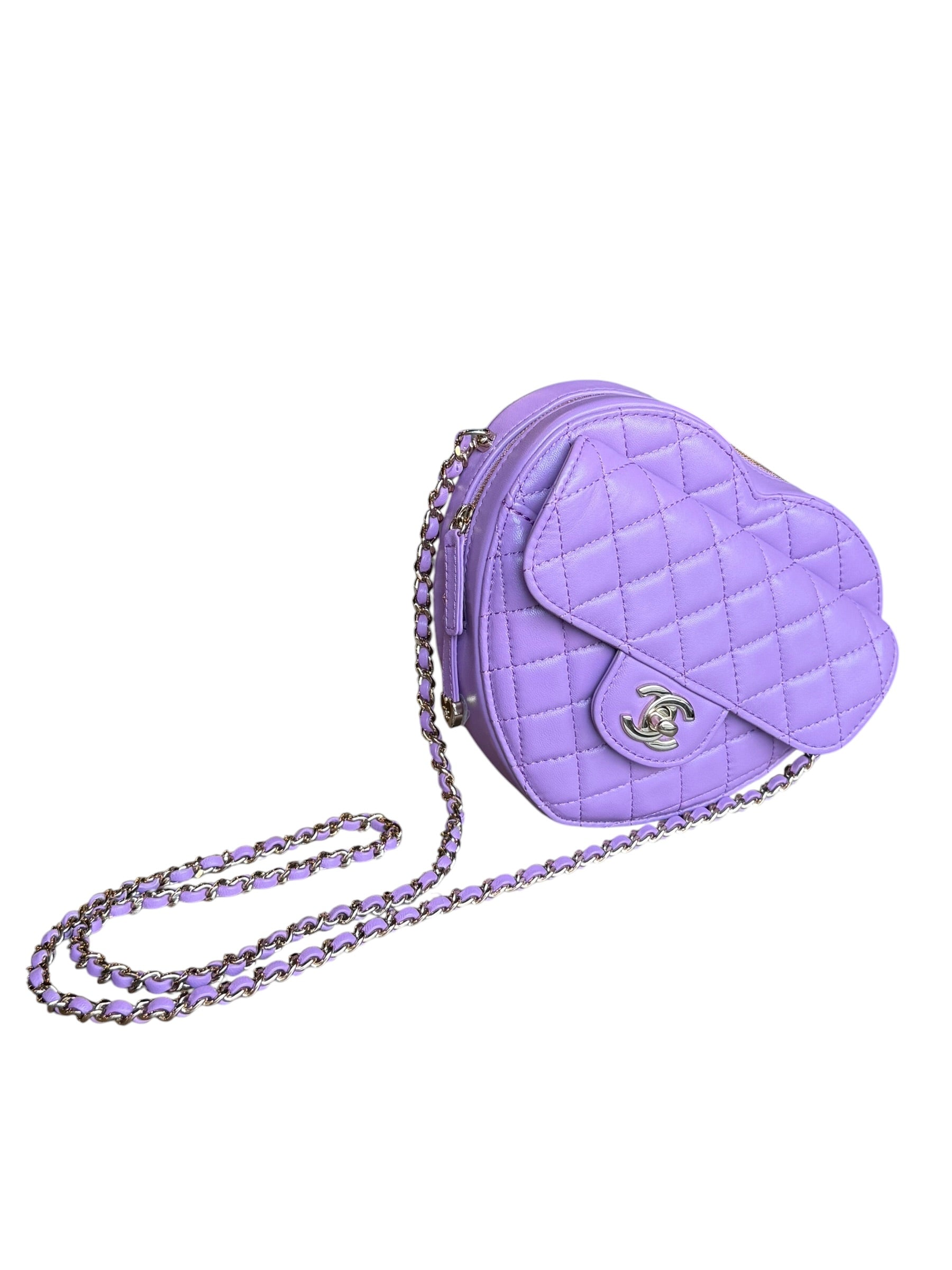 Chanel CC In Love Purple Quilted Leather Heart Bag 2022