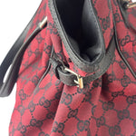 Gucci Red/Black Leather Trim GG Full Moon Tote