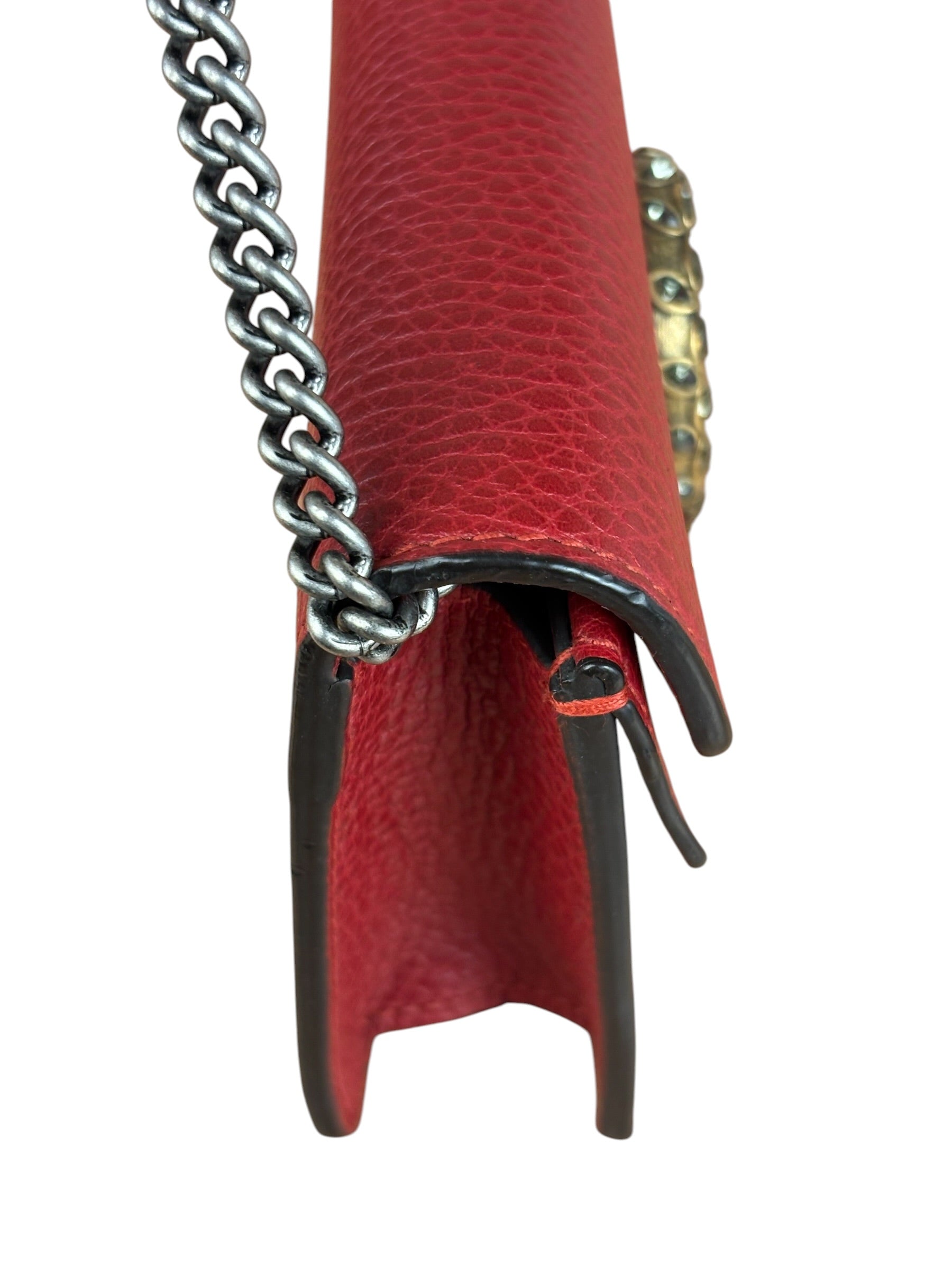 Gucci Red Leather Dionysus Super Mini Chain Crossbody Bag