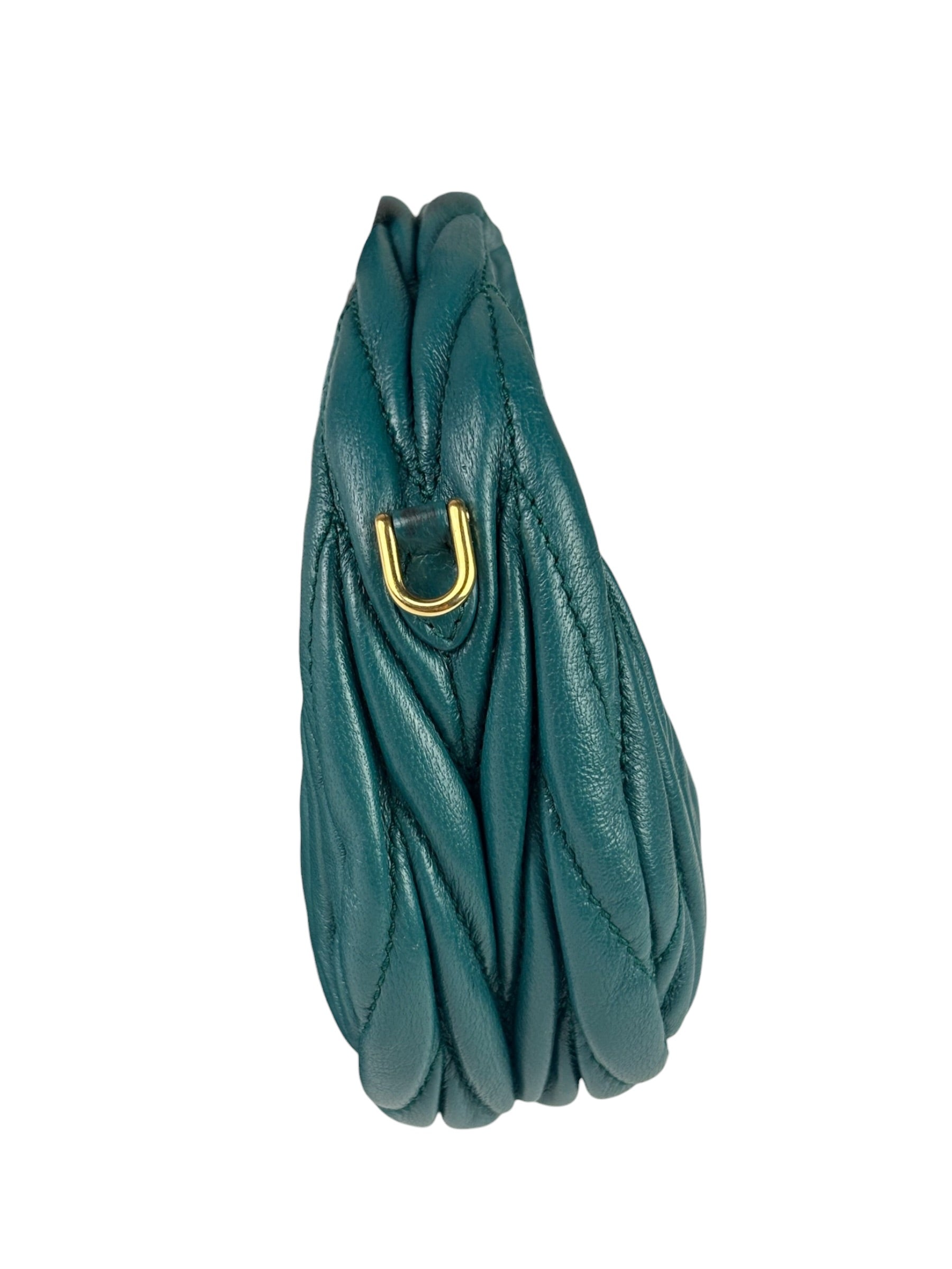 Miu Miu Dark Green Nappa Leather Wander Matelasse Micro Hobo Bag