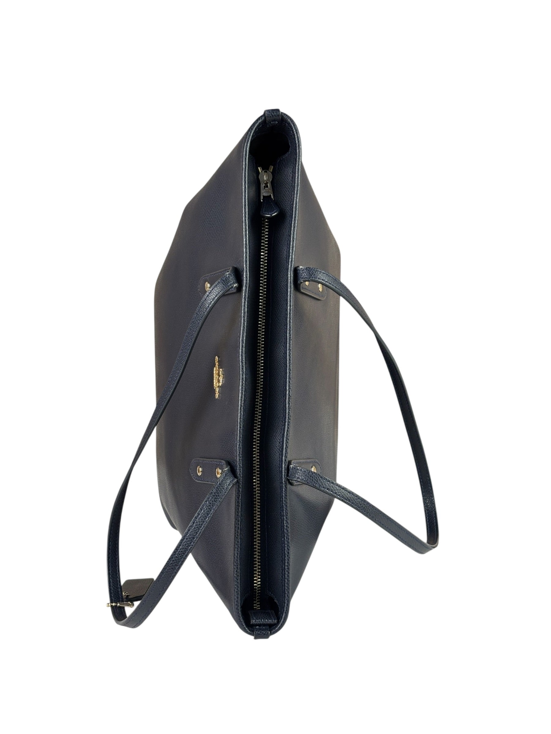 Coach Navy Crossgrain Leather City Zip Shoulder Bag