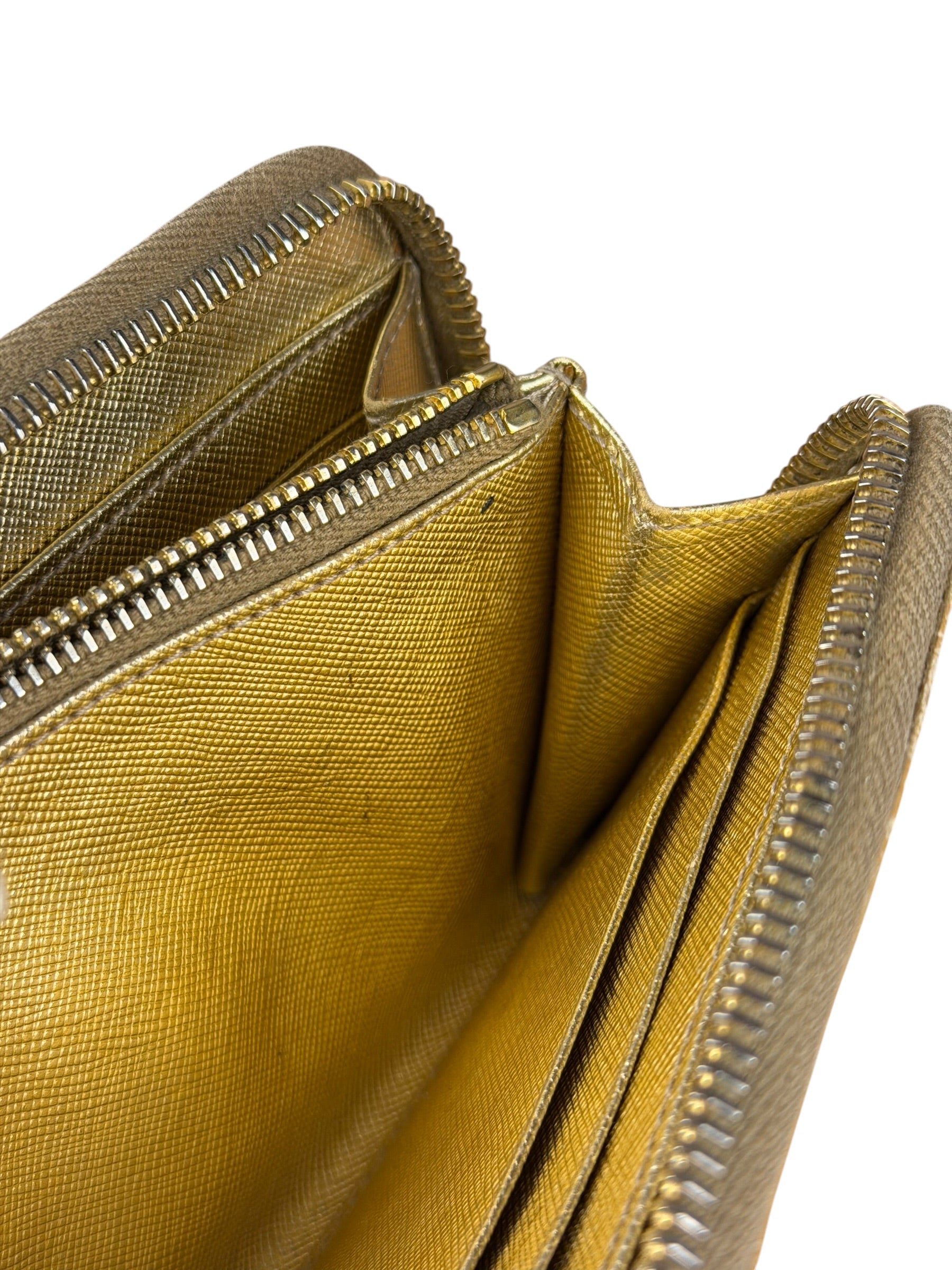 Prada Metallic Gold Saffiano Leather Zip-Around Wallet