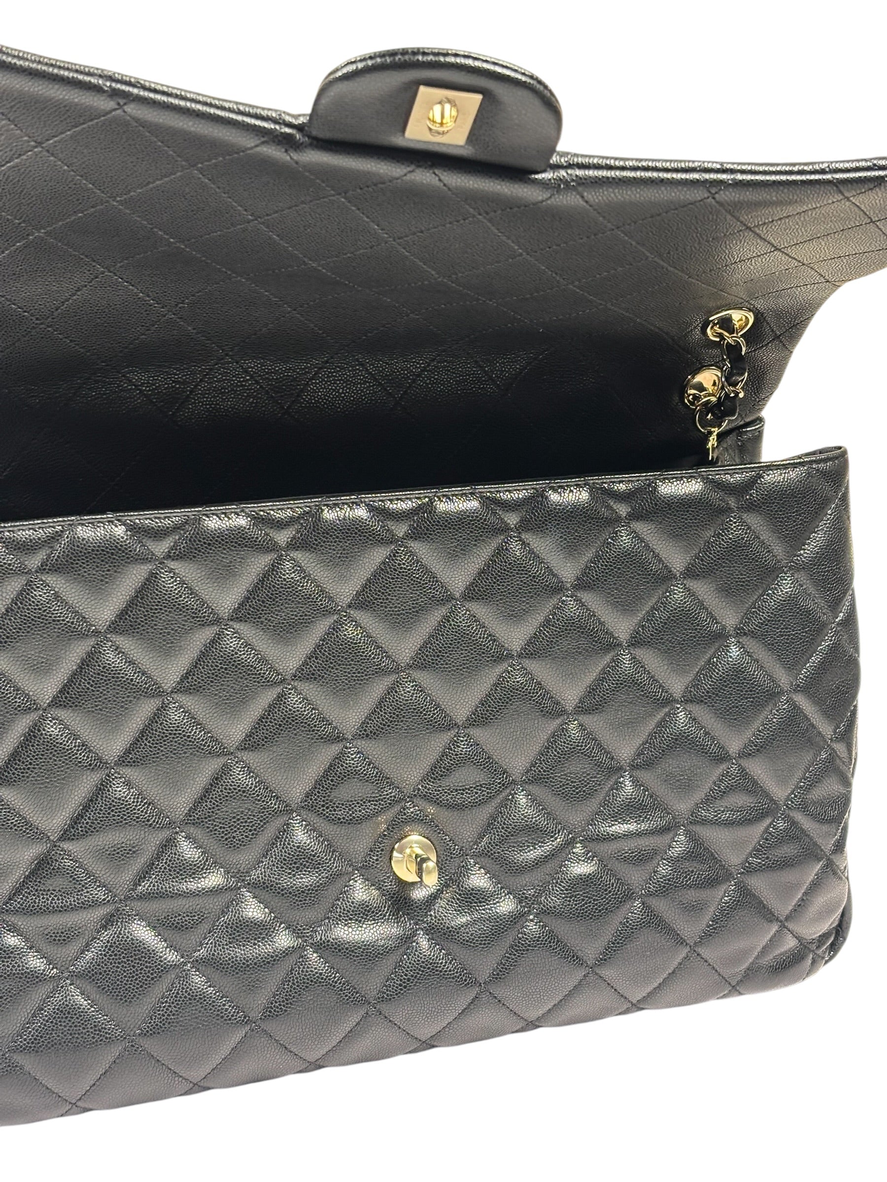 Chanel Black Quilted Caviar Jumbo Flap Bag 2021