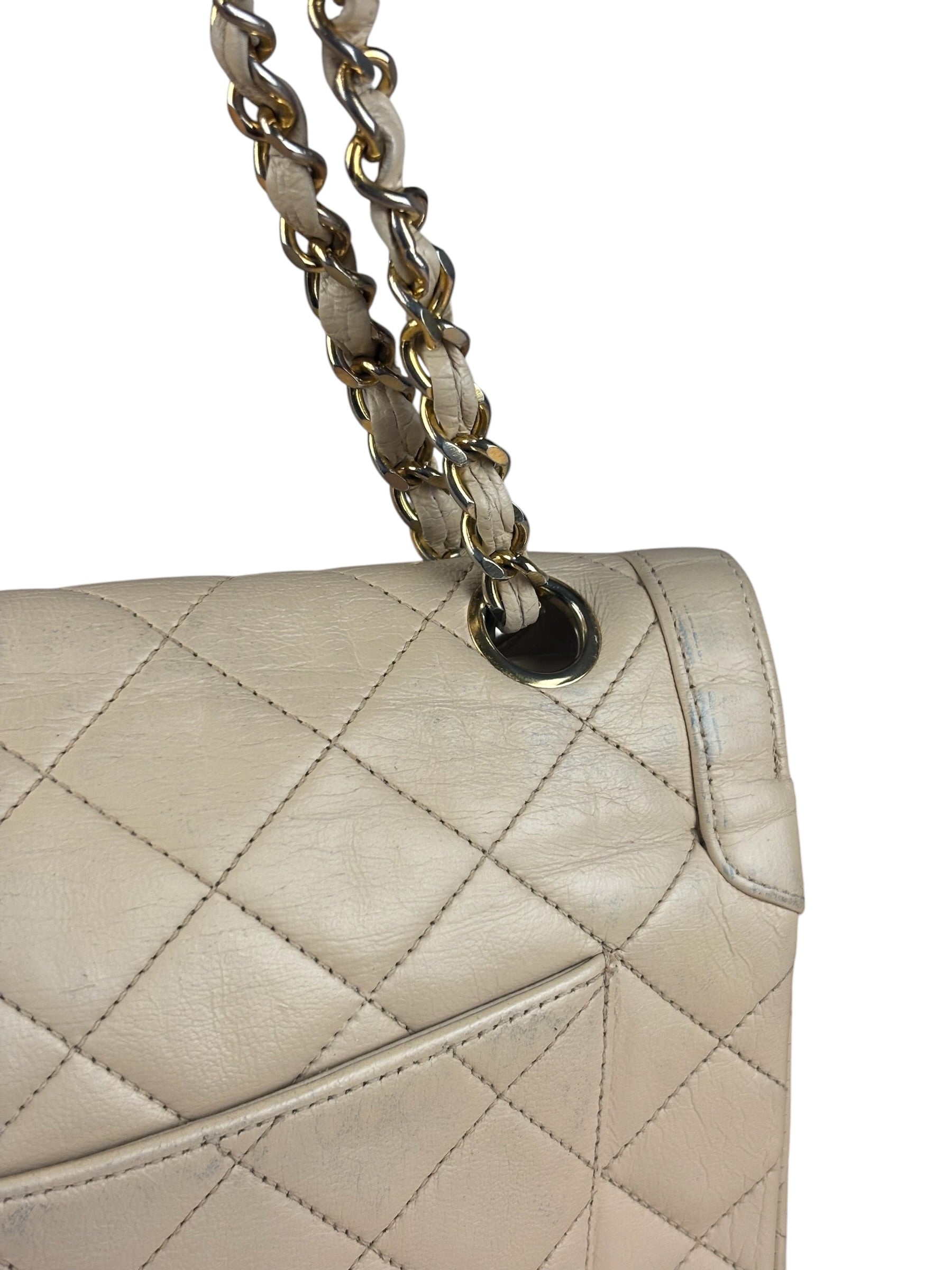 Chanel Beige Quilted CC Vintage Double Flap Bag 90s