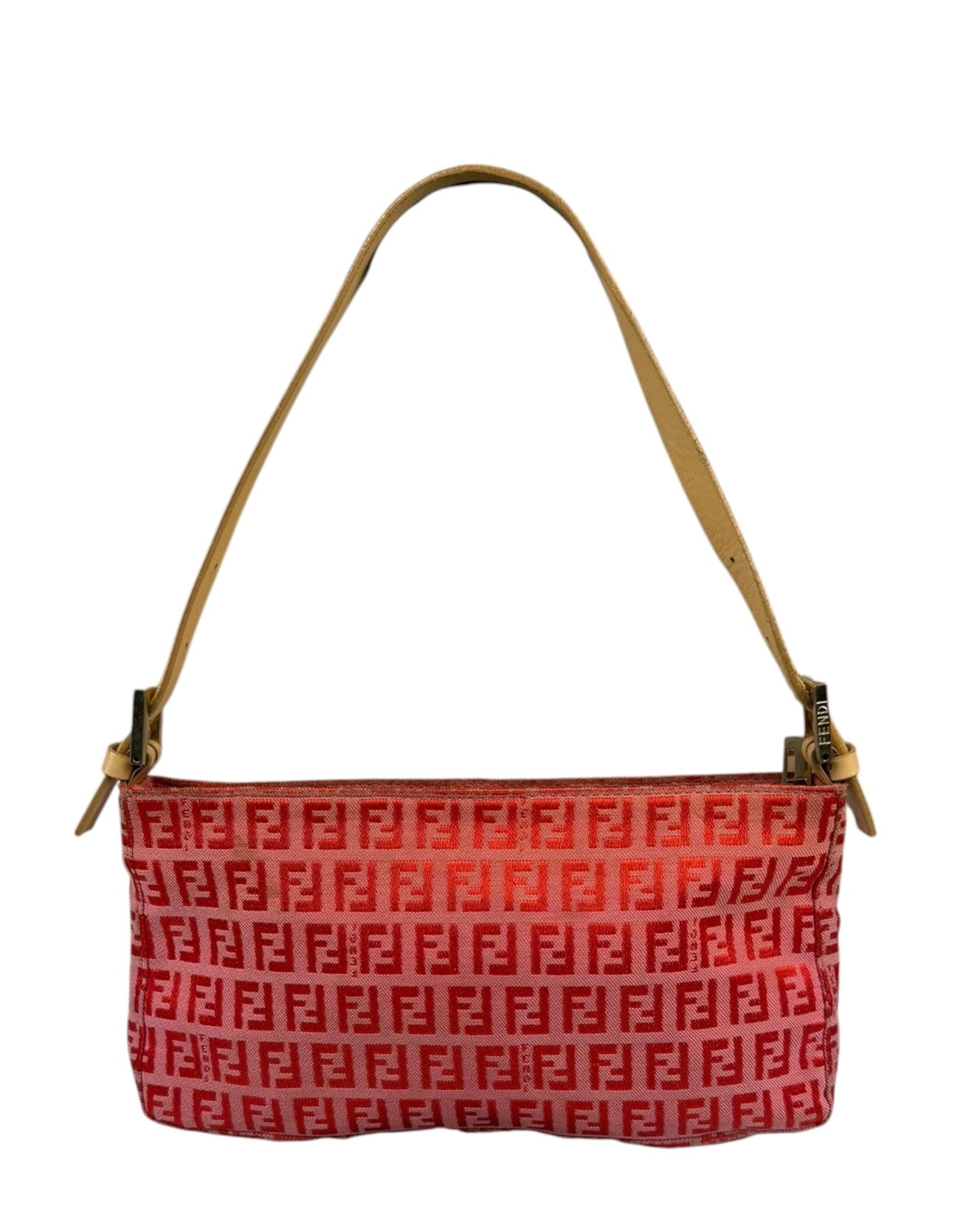 Fendi Pink/Red Zucca Leather Trim Pochette