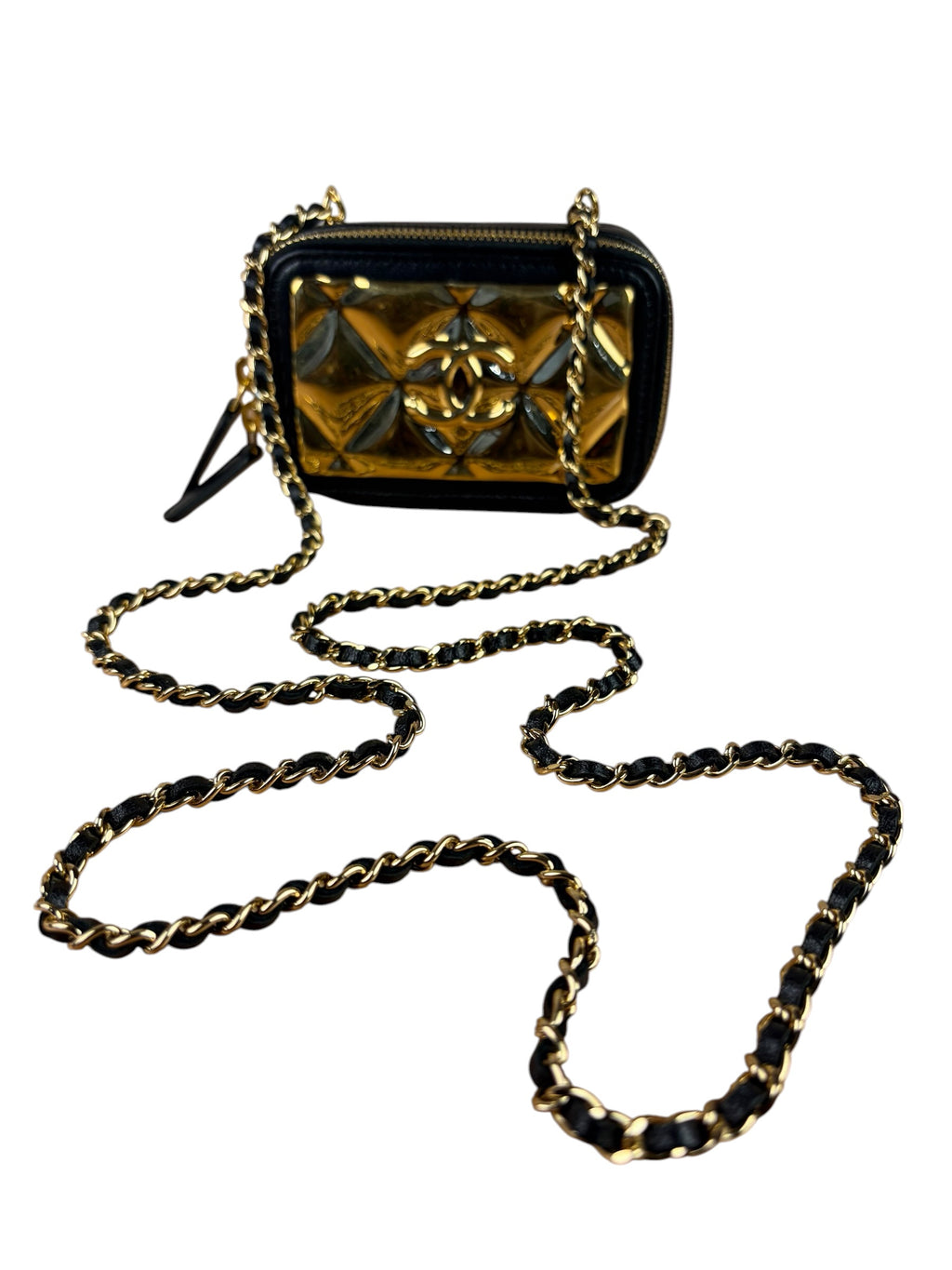 Chanel Black Quilted Leather Golden Plate Nano Vanity Case 2021