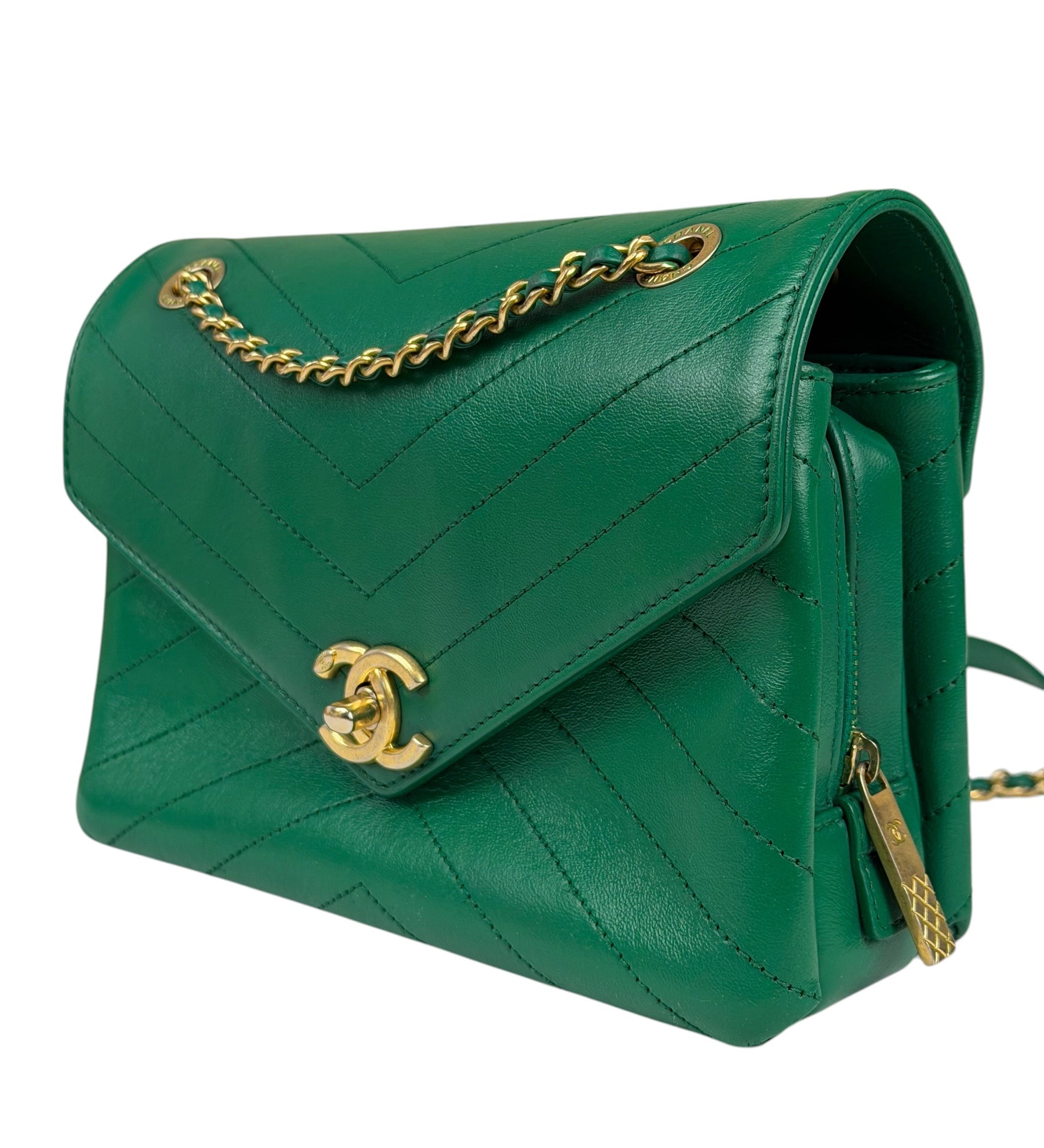 Chanel Green Lambskin Shoulder Bag 2018