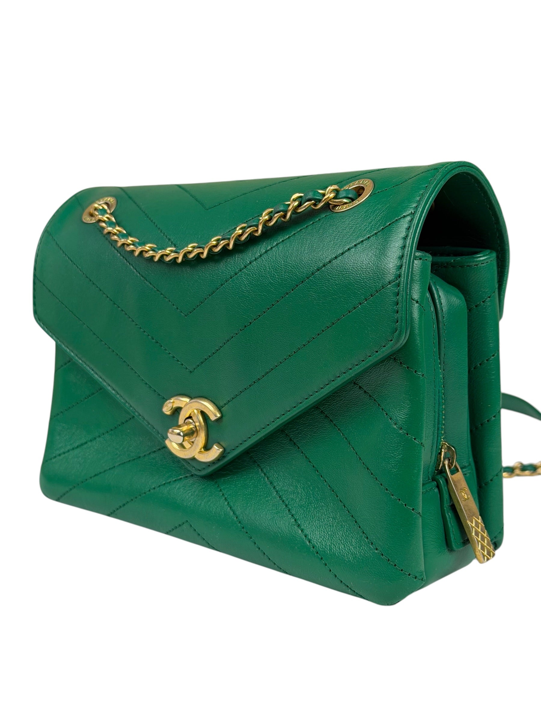 Chanel Green Lambskin Shoulder Bag 2018