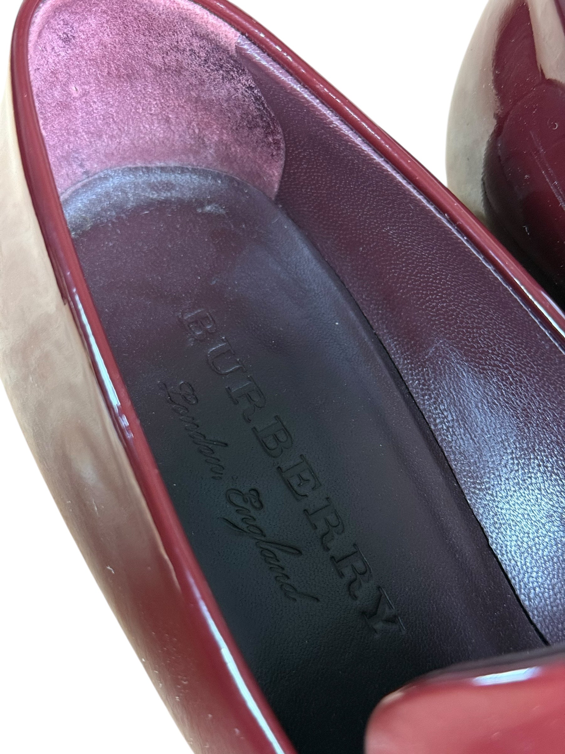 Burberry Burgundy Patent Leather Loafers
