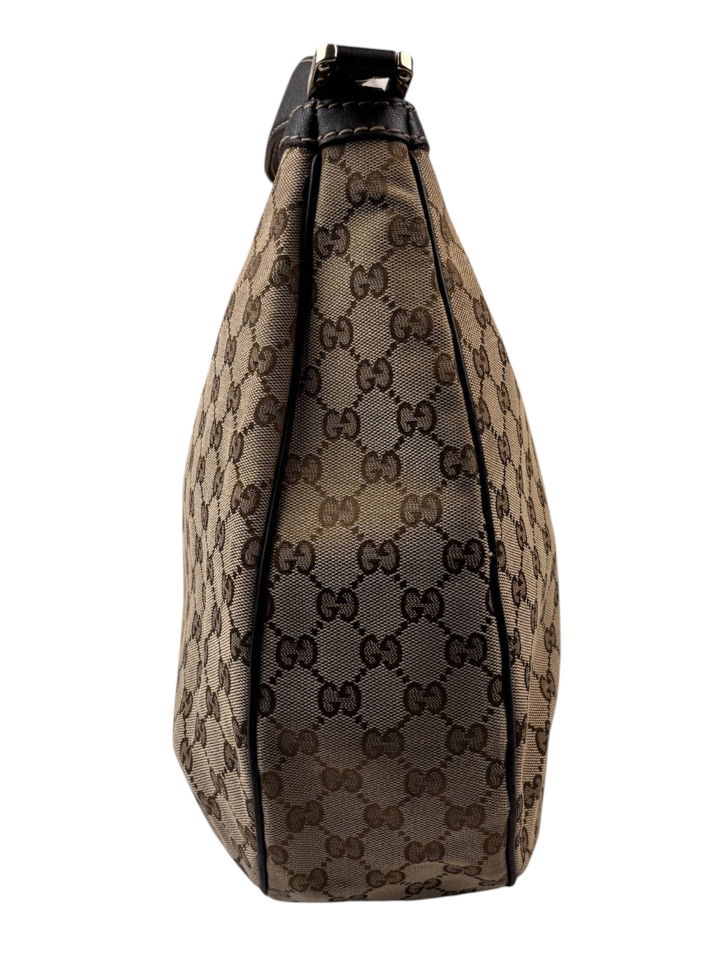 Gucci Beige/Brown Leather Trim Large Ladies Web Hobo Bag