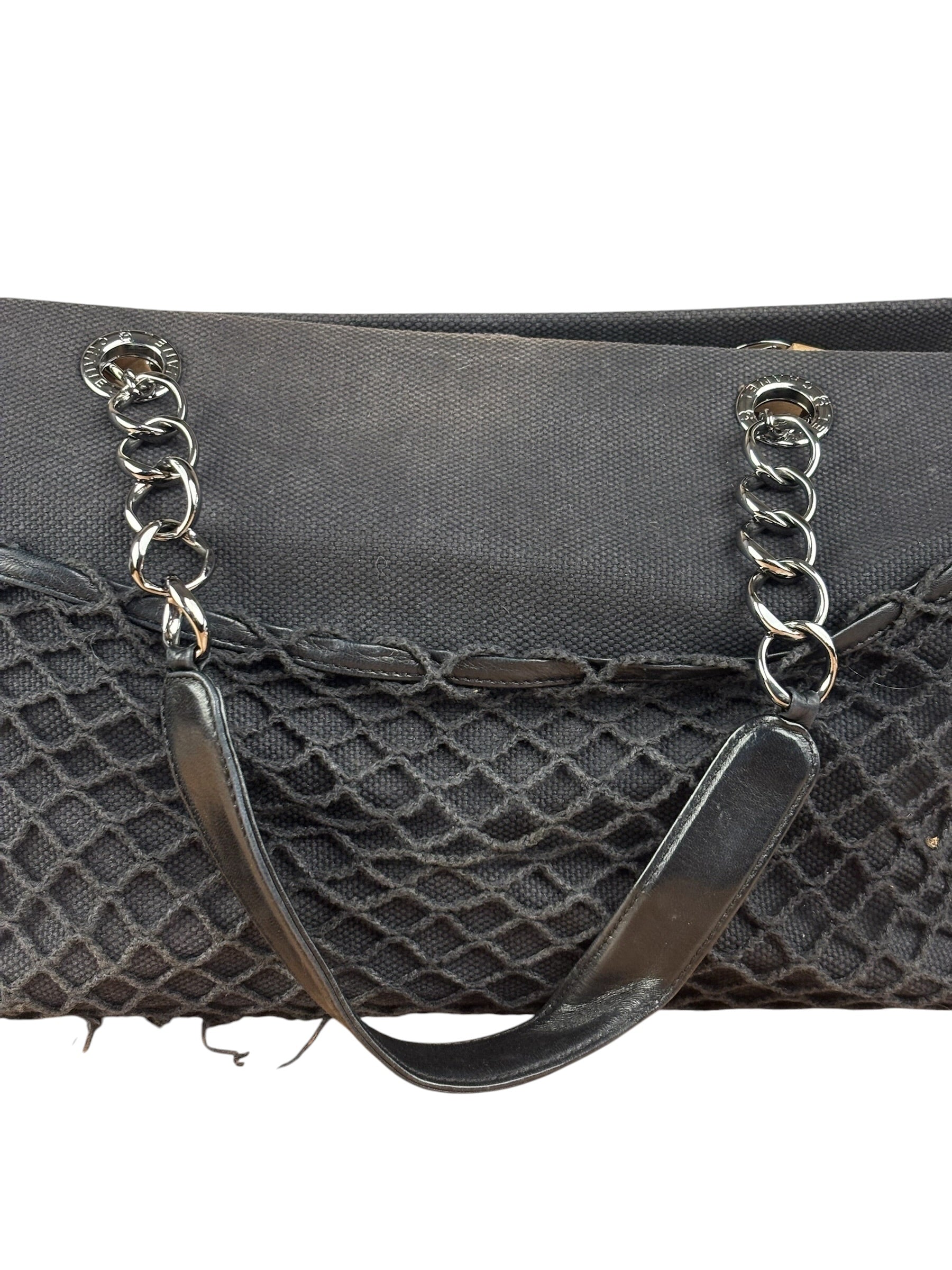 Chanel Vintage Canvas & Leather Chocolate Bar Fold-Over Tote Bag