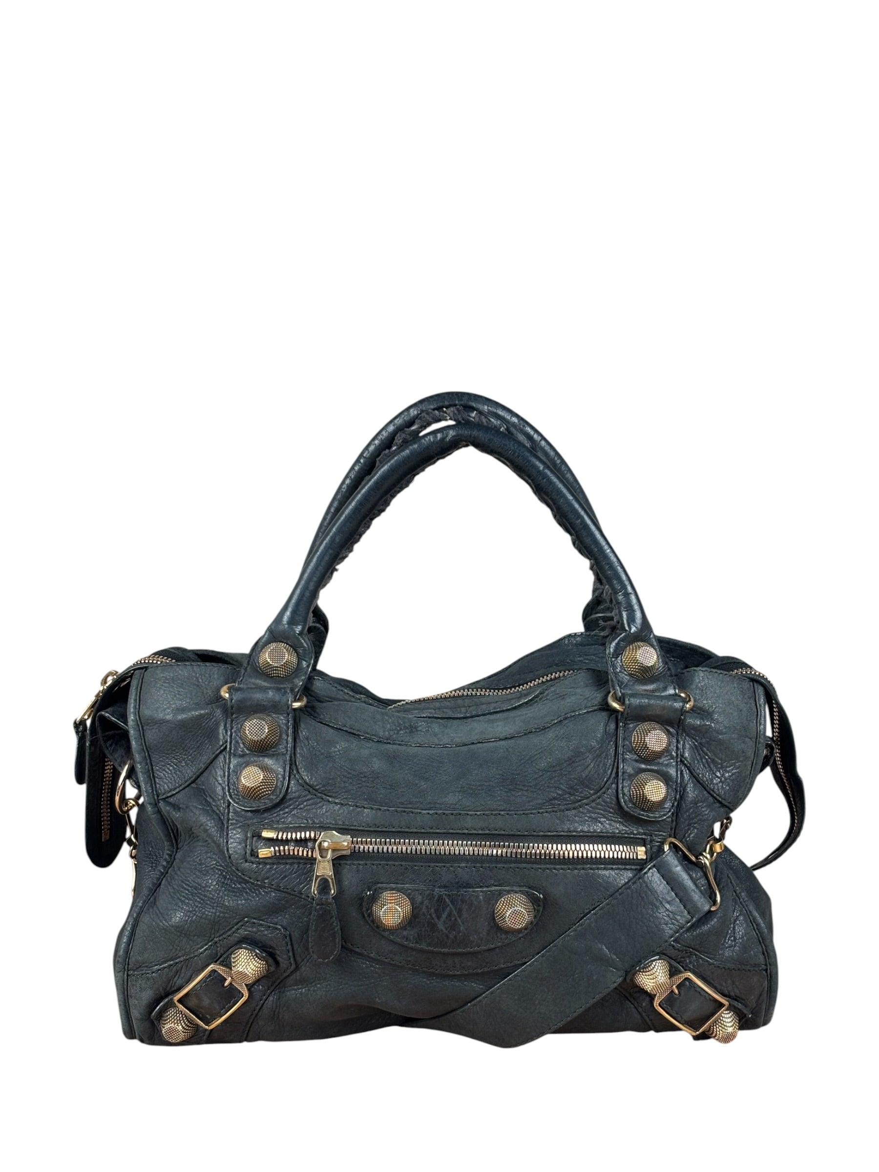 Balenciaga Black Leather Giant Gold City Two-Way Bag 21