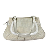 Fendi White Leather PVC Coated Zucca Spalmati Chef Shoulder Bag