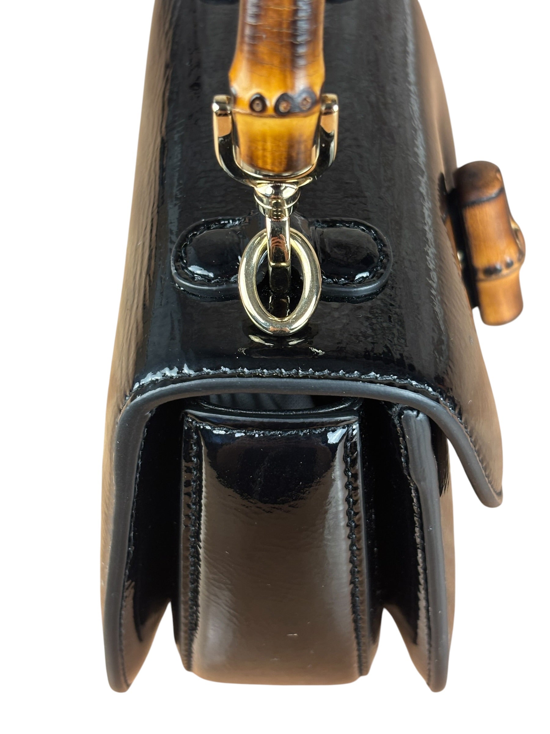 Gucci Bamboo Mini Top Handle Patent Leather Black