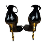 Saint Laurent Glossy Black Gold Logo Heels