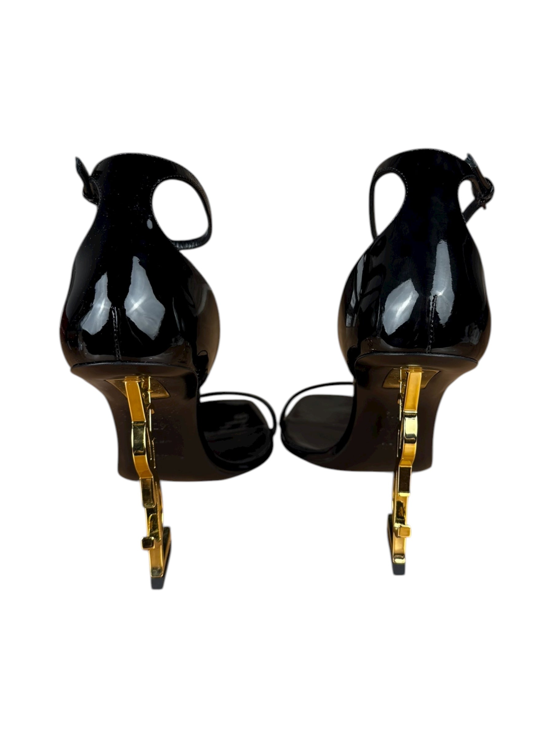 Saint Laurent Glossy Black Gold Logo Heels