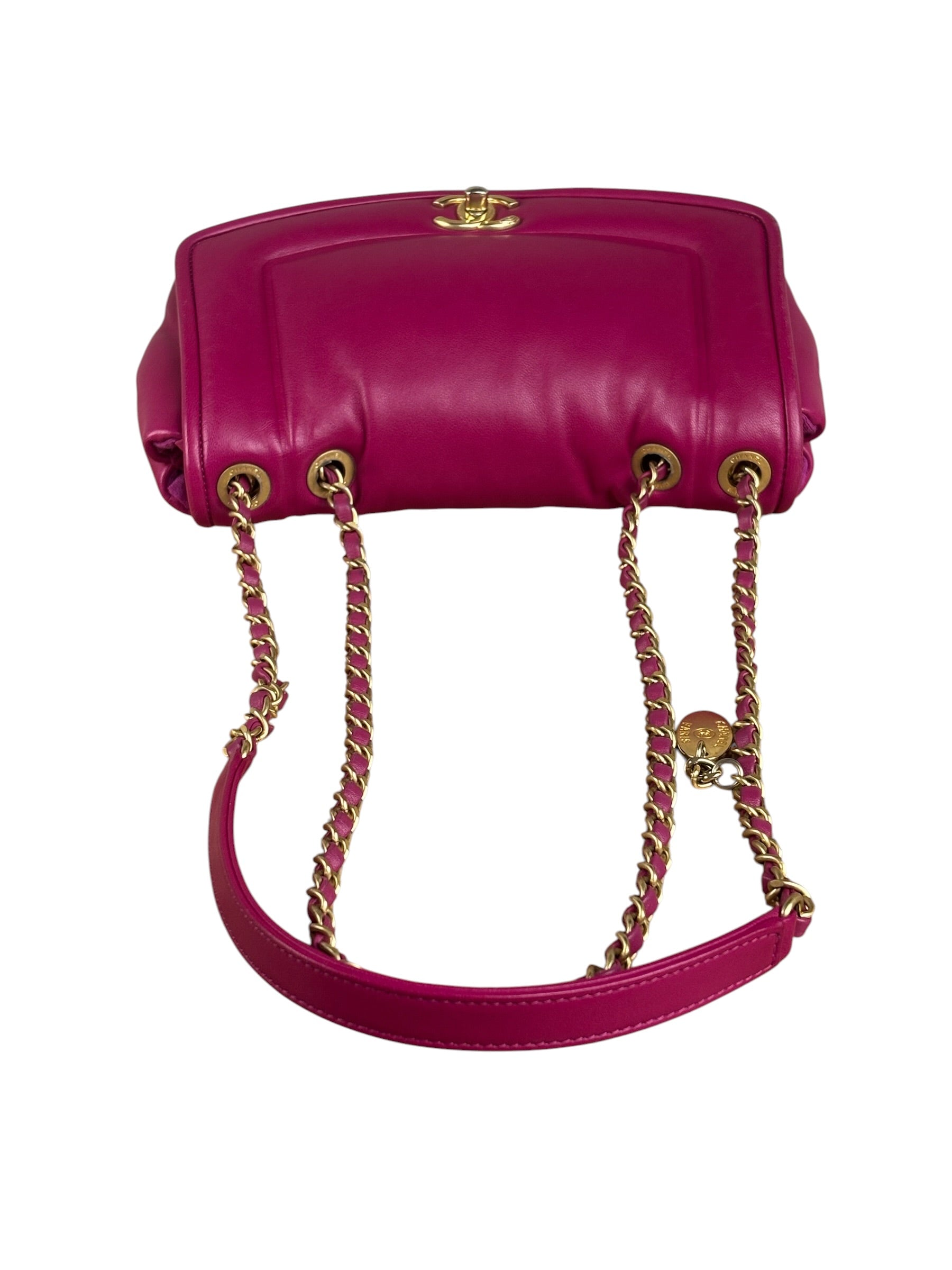 Chanel Fuchsia Pink Leather Puffy Flap Bag 2019