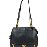 Chanel Vintage Black Caviar Leather Triple CC Chain Tote Bag