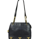 Chanel Vintage Black Caviar Leather Triple CC Chain Tote Bag