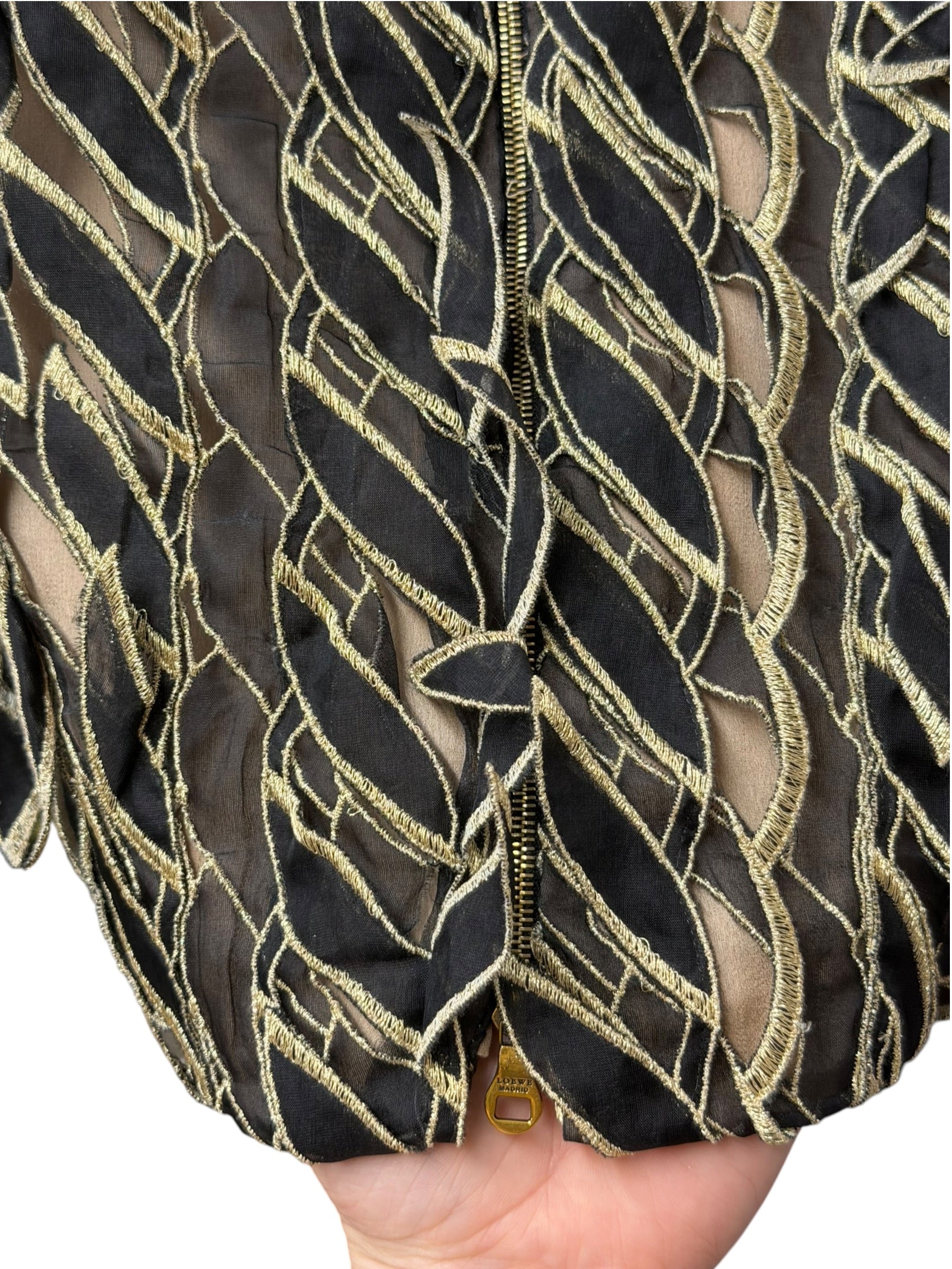 Loewe Gold/Black Multi-Layered Embroidered Ribbon Skirt