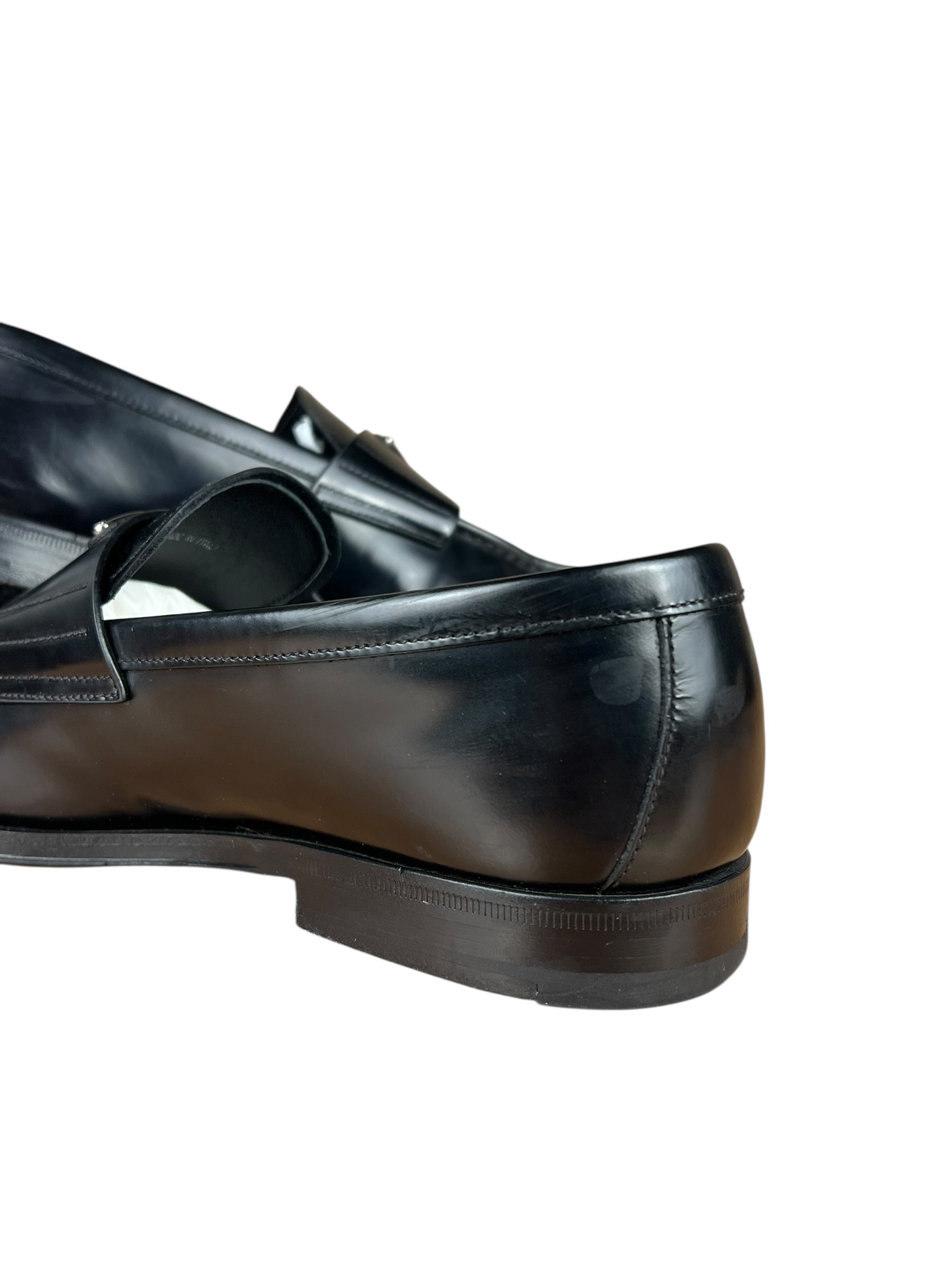 Prada Black Leather Triangle Logo Loafers