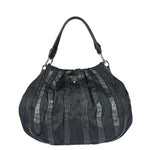 Prada Black Tessuto Nylon/Leather Trim Waves Hobo Bag