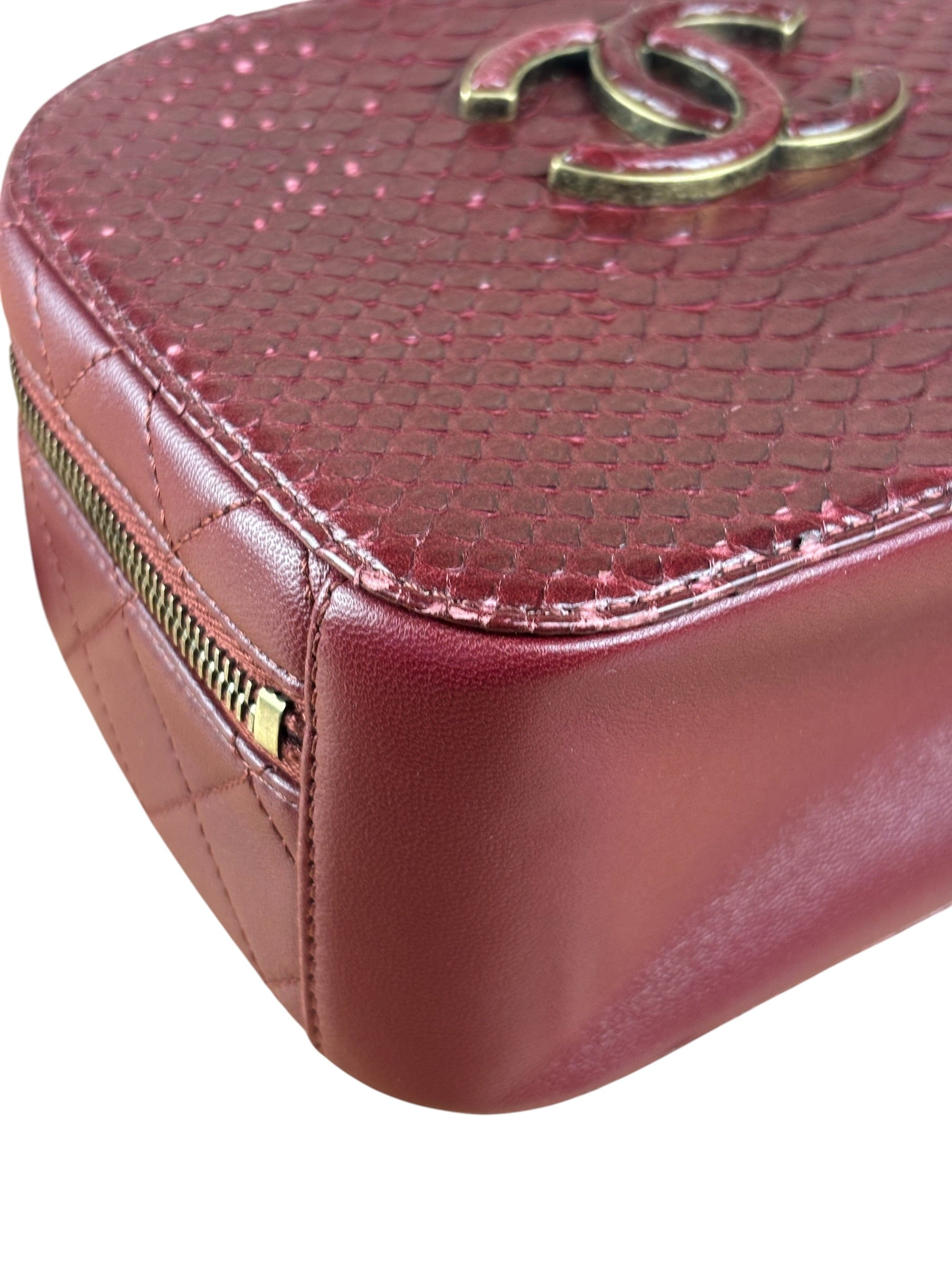 Chanel Burgundy Python Quilted Leather Vanity Two-Way Bag 2017