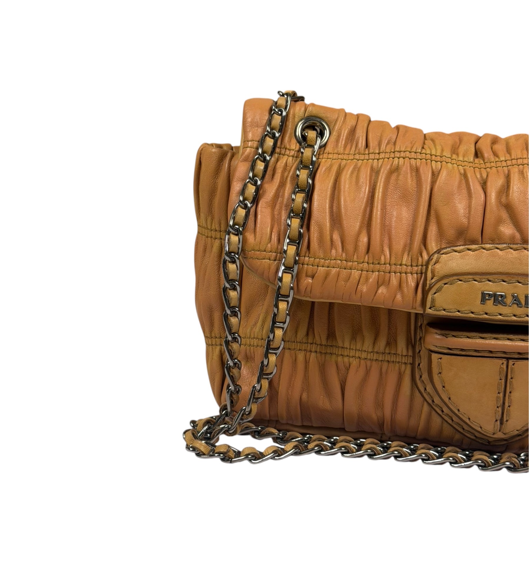 Prada Vintage Brown Nappa Leather Gaufre Shoulder Bag
