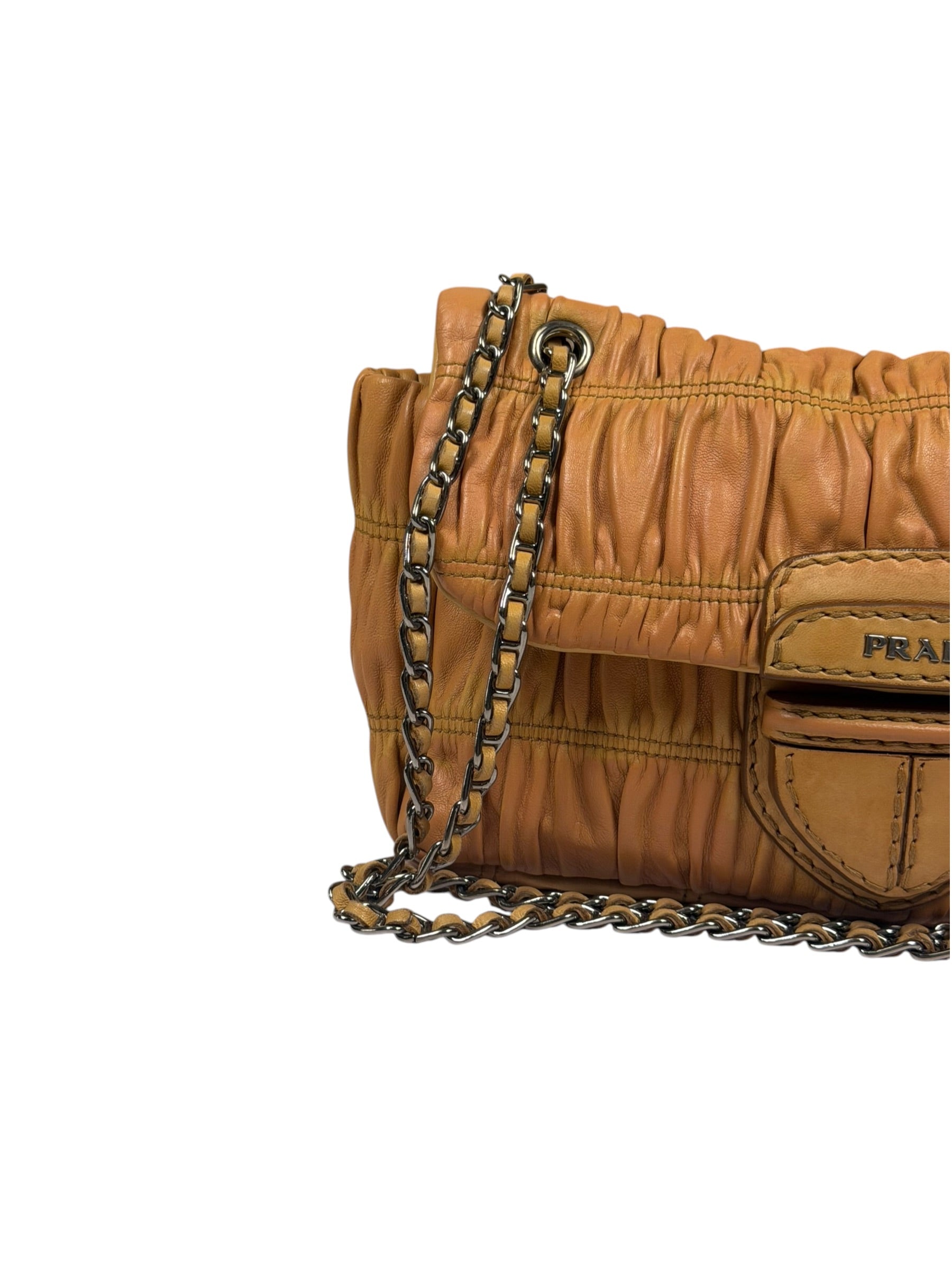 Prada Vintage Brown Nappa Leather Gaufre Shoulder Bag
