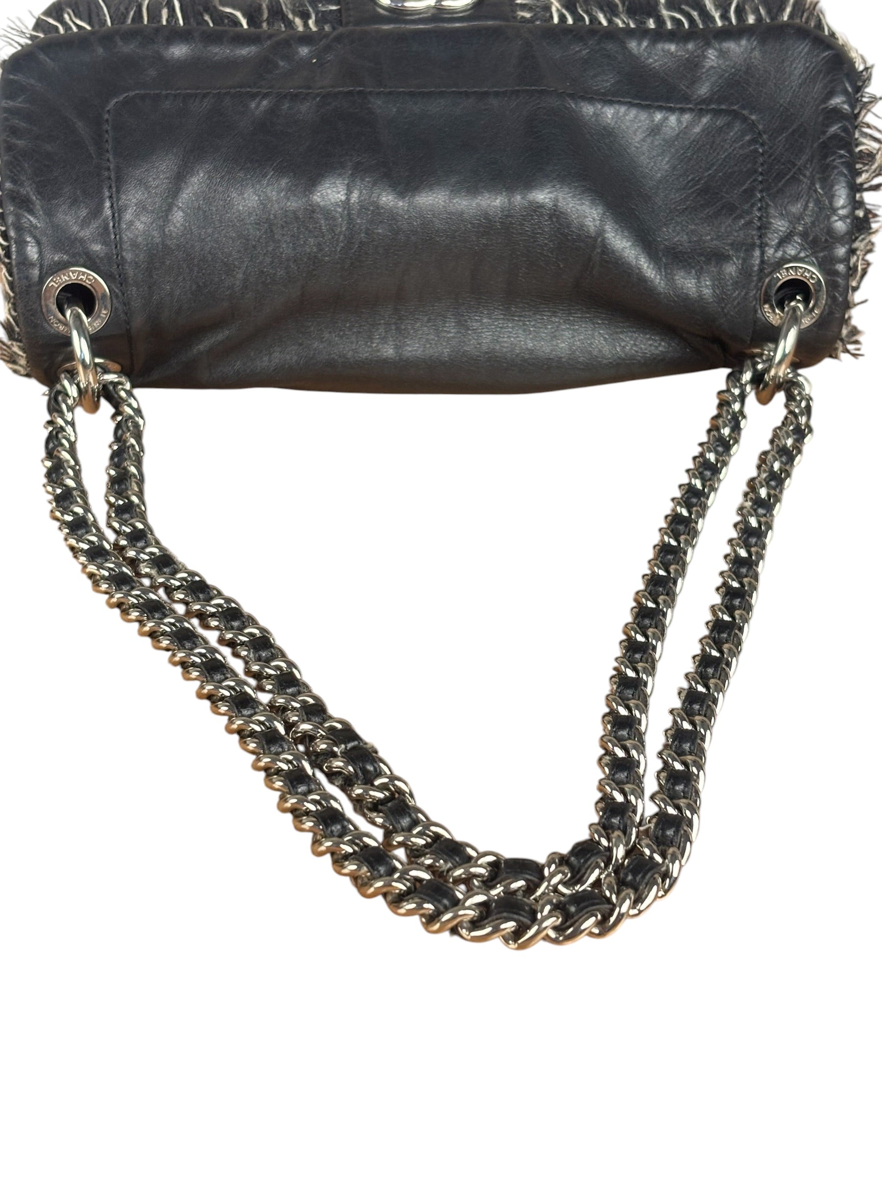 Chanel Black Classic Flap Tweed Shoulder Bag 2010