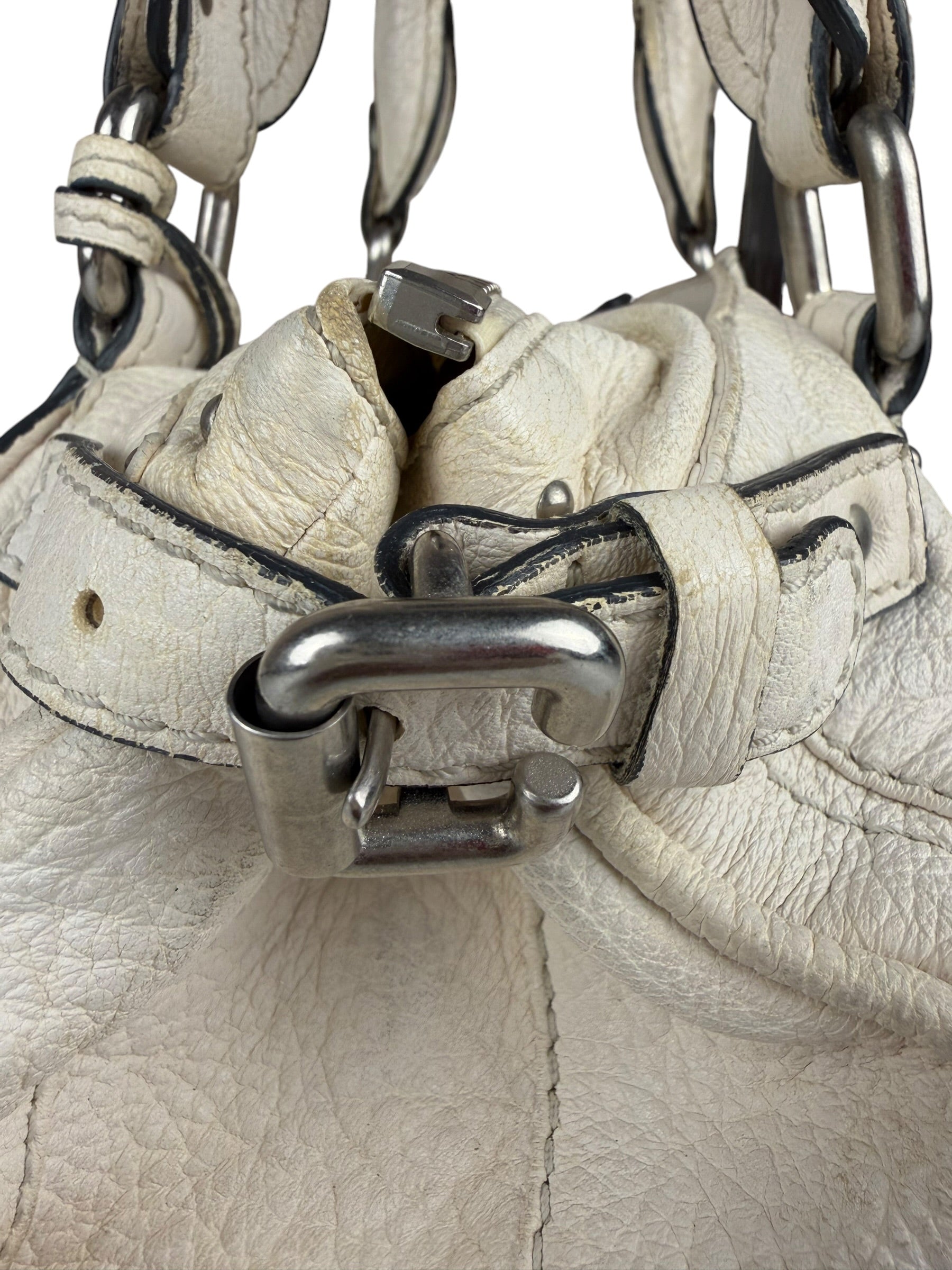 Chloé White Leather Paddington Handbag (Repainted)