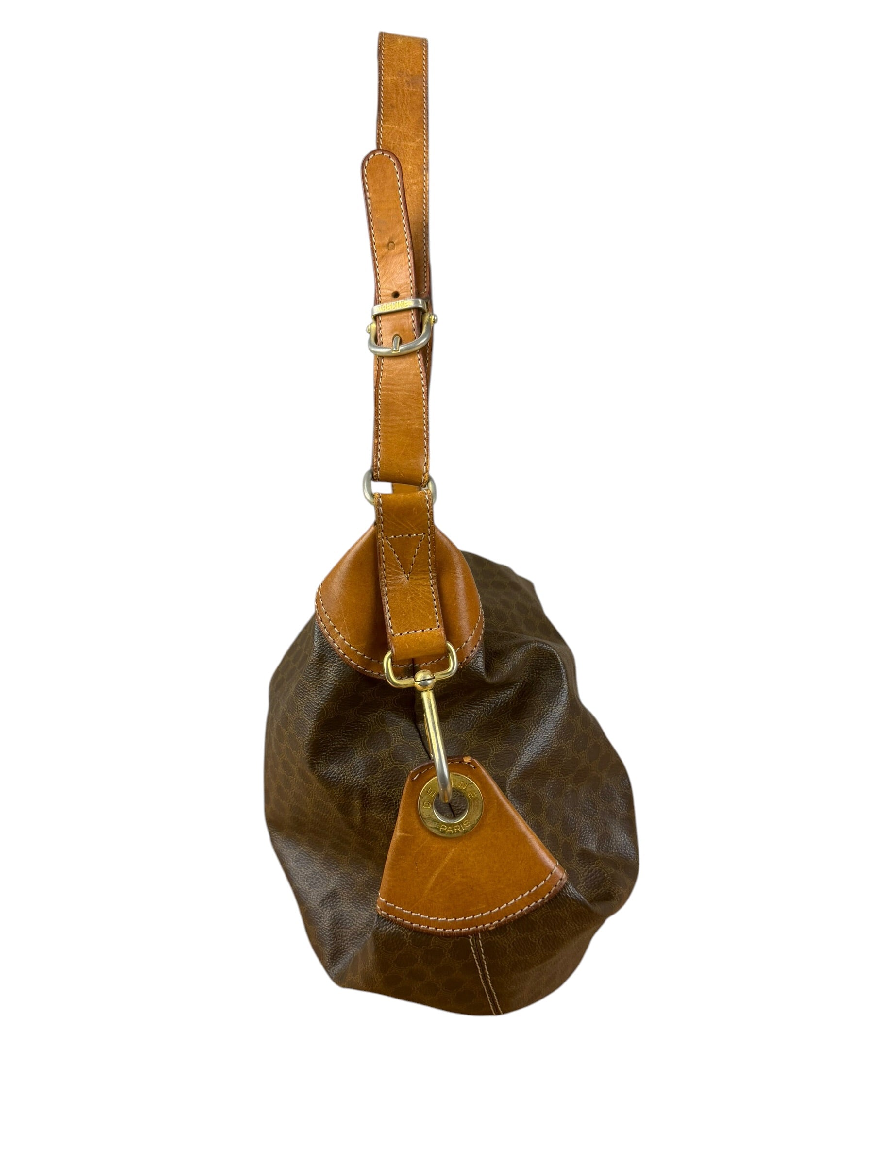 Celine Vintage Macadam Canvas Leather Trim Shoulder Bag