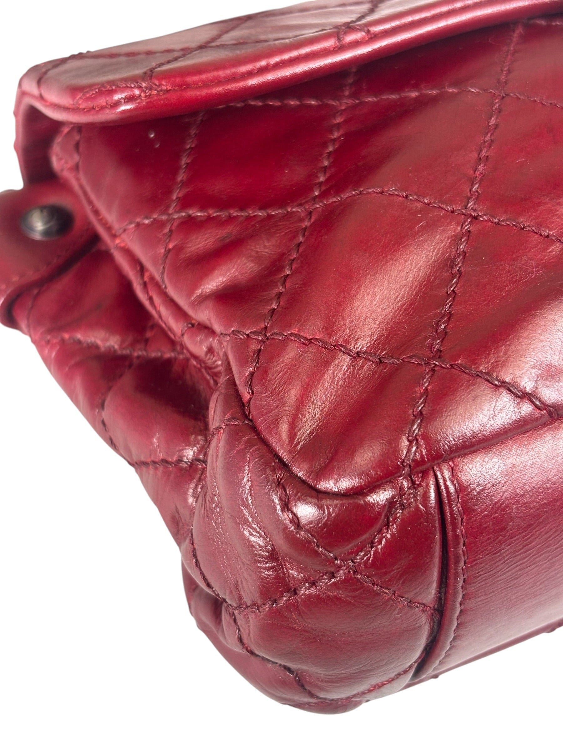 Chanel Red Quilted Calfskin Glazed Medium Duo Flap Bag 2012