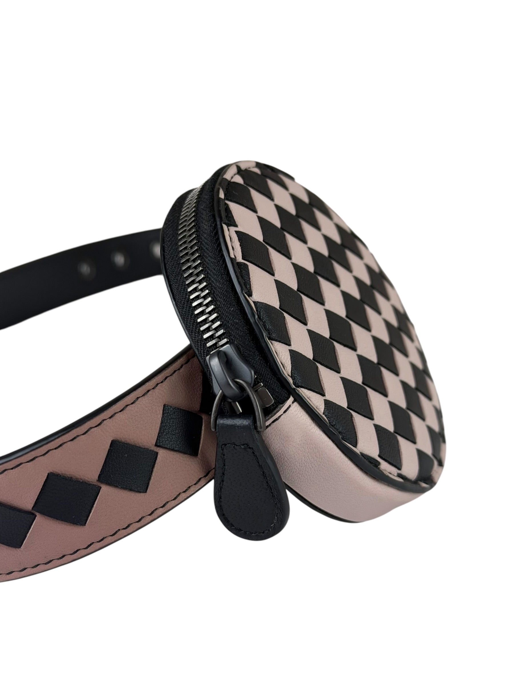Bottega Veneta Black/Pink Intrecciato Round Around Belt Bag