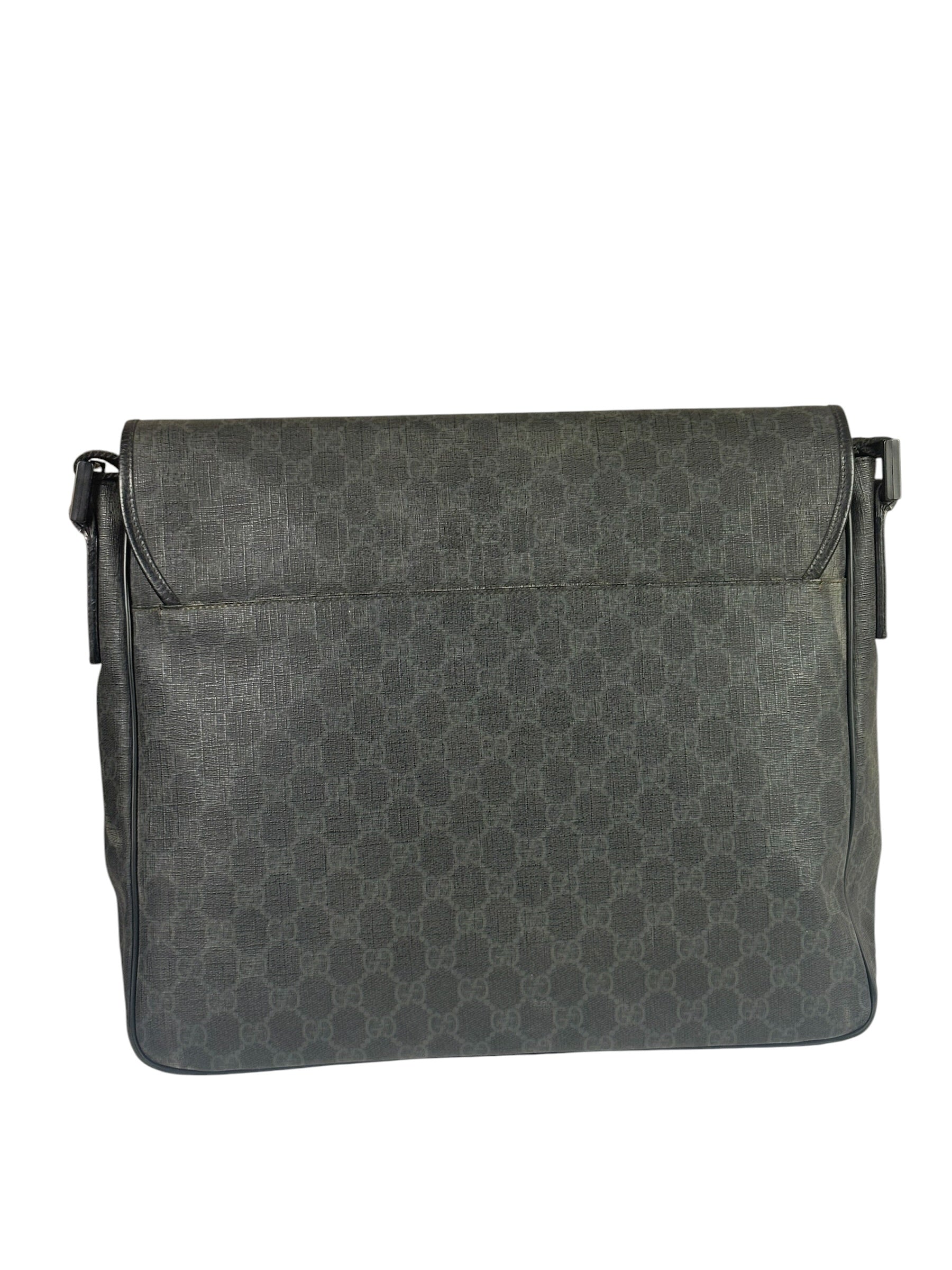 Gucci Grey/Black Leather GG Supreme Messenger Bag