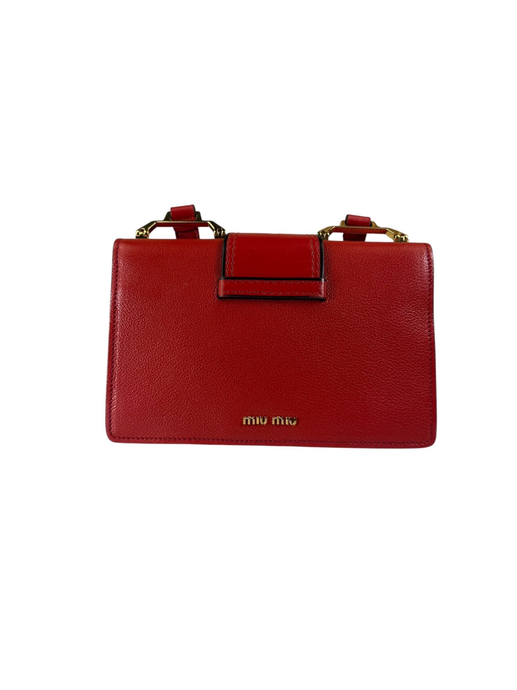 Miu Miu Red Leather Lady Jeweled Flap Bag