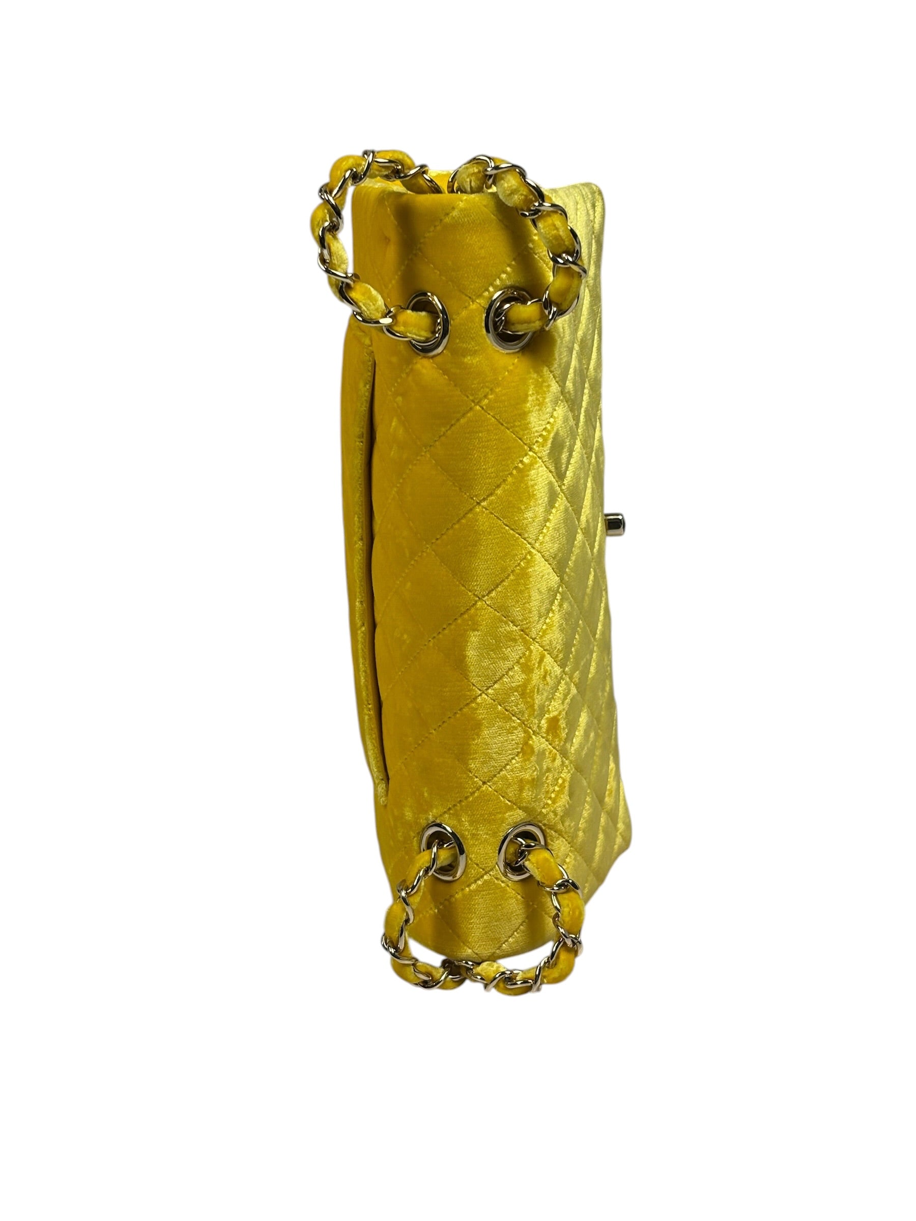Chanel Yellow Quilted Velvet/Leather Double Flap Bag 2015