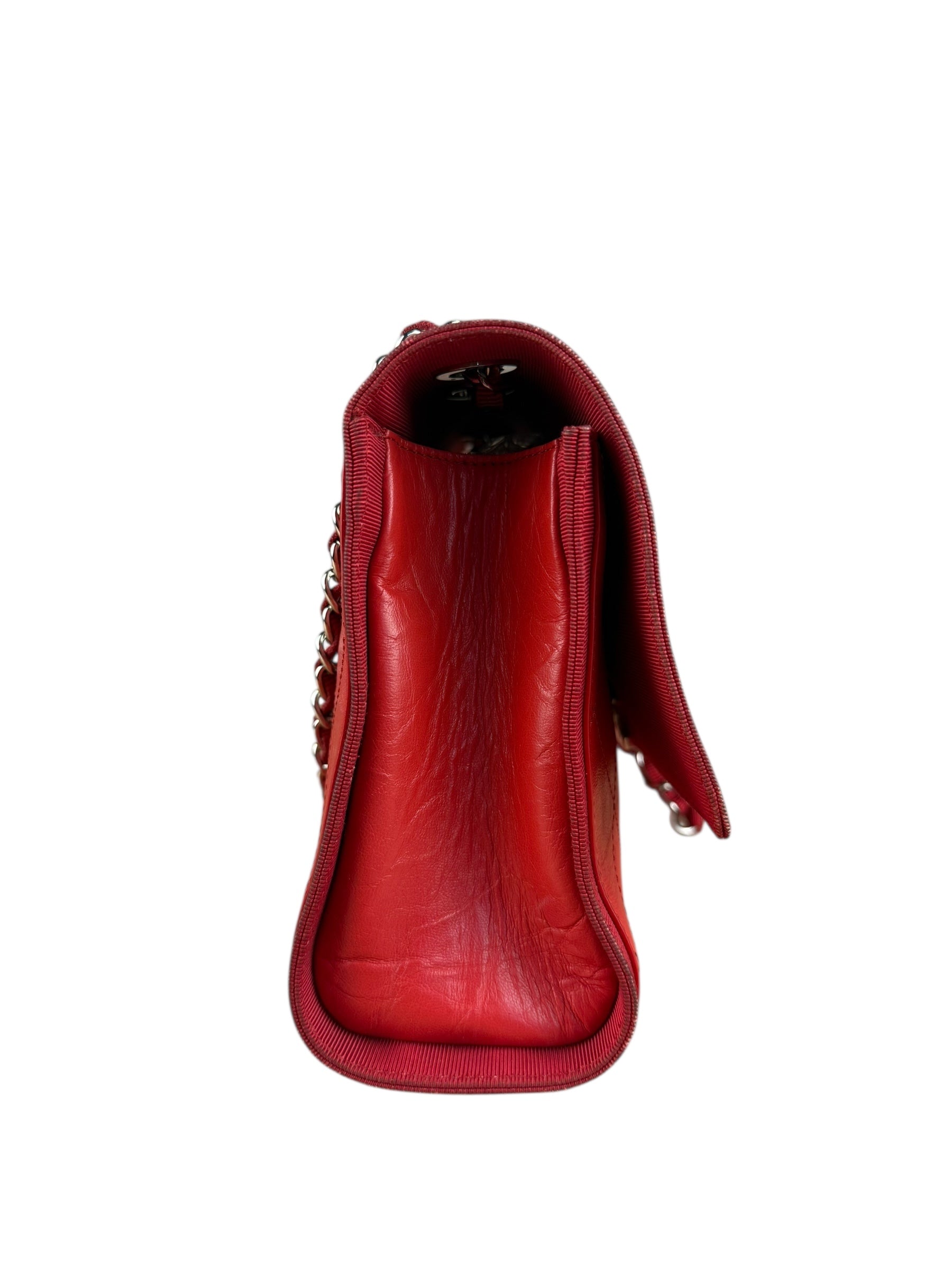 Chanel Red CC Quilted Crumpled Calfskin Flap Bag 2018