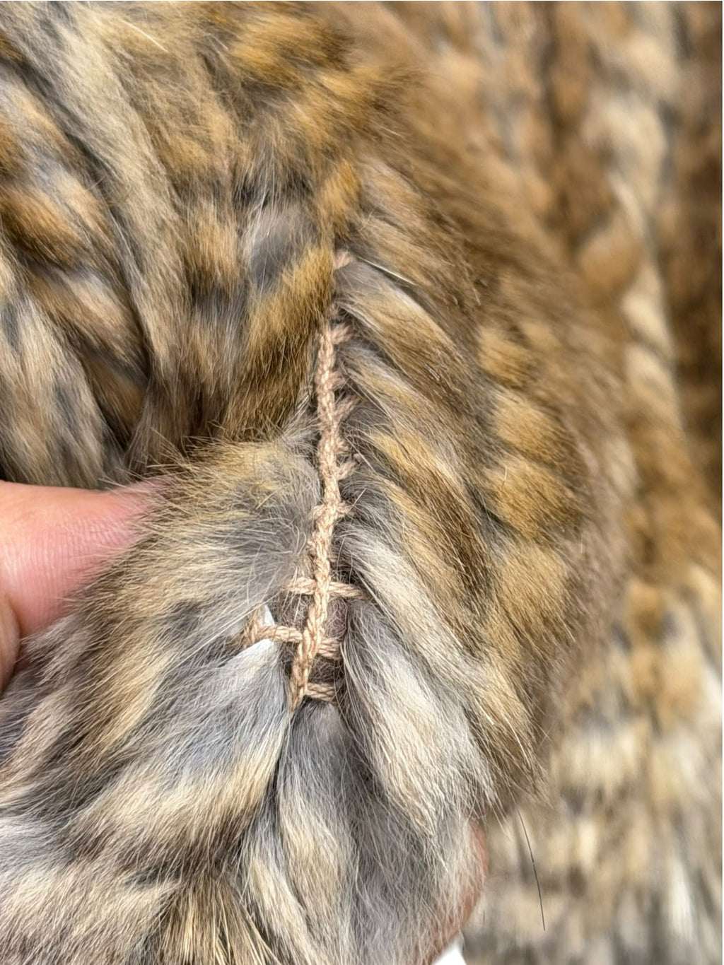 Vintage Natural Beauty Basic Mixed Woven Rabbit Fur Coat