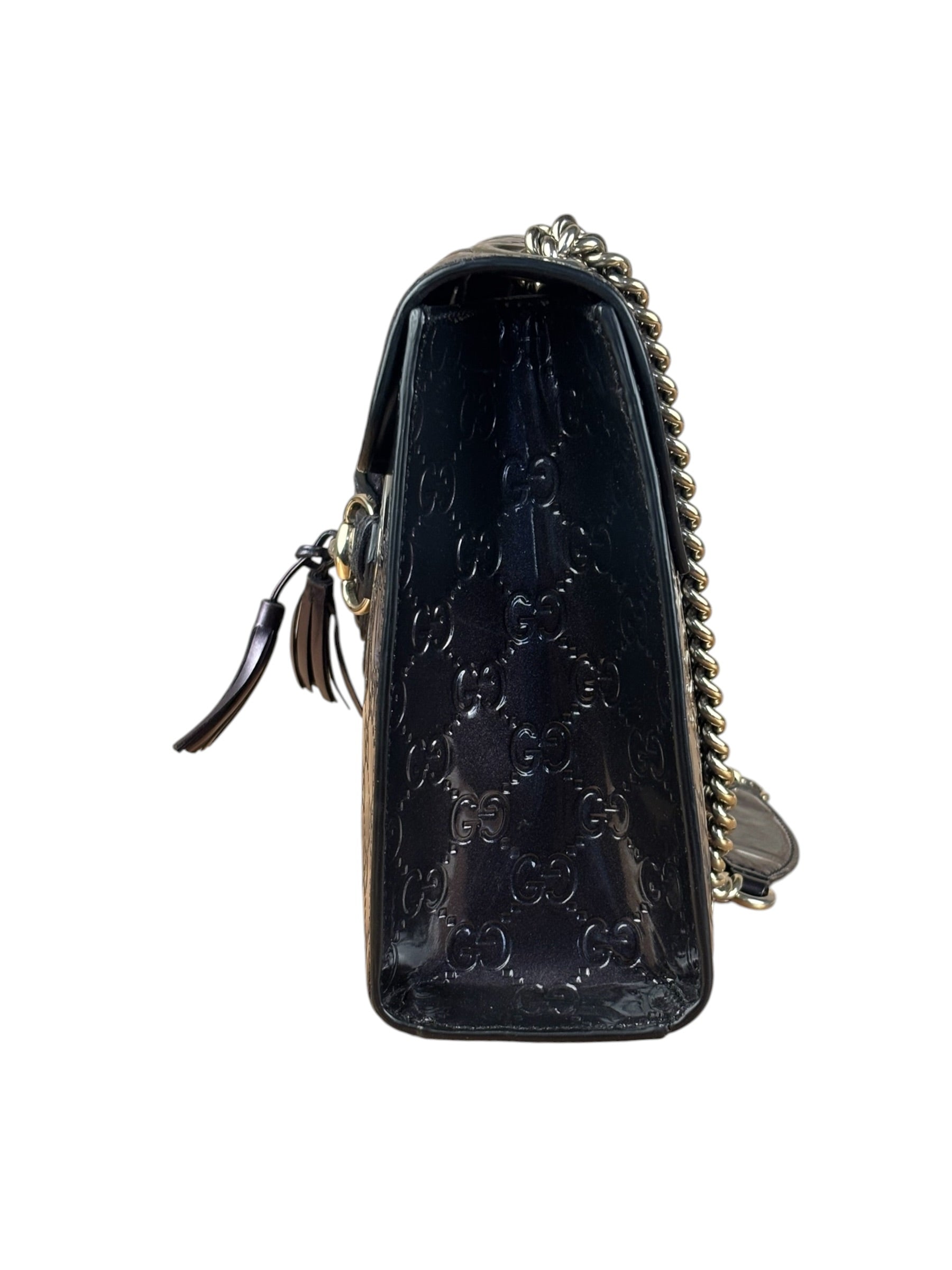 Gucci GG Purple Patent Flap Emily Chain Shoulder Bag