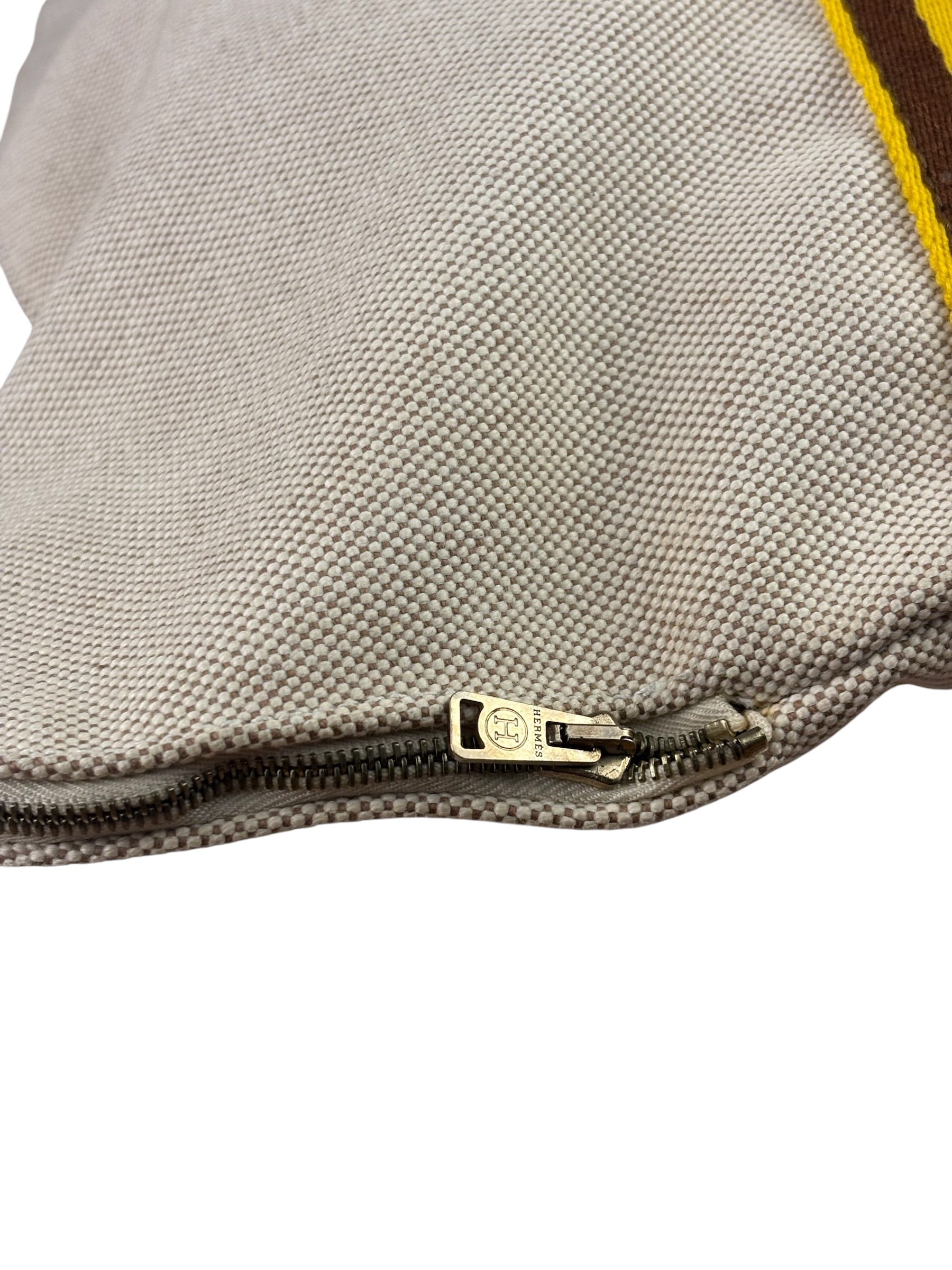 Hermes Beige Ècru Cotton Stripped Toile Fourre-Tout Briefcase