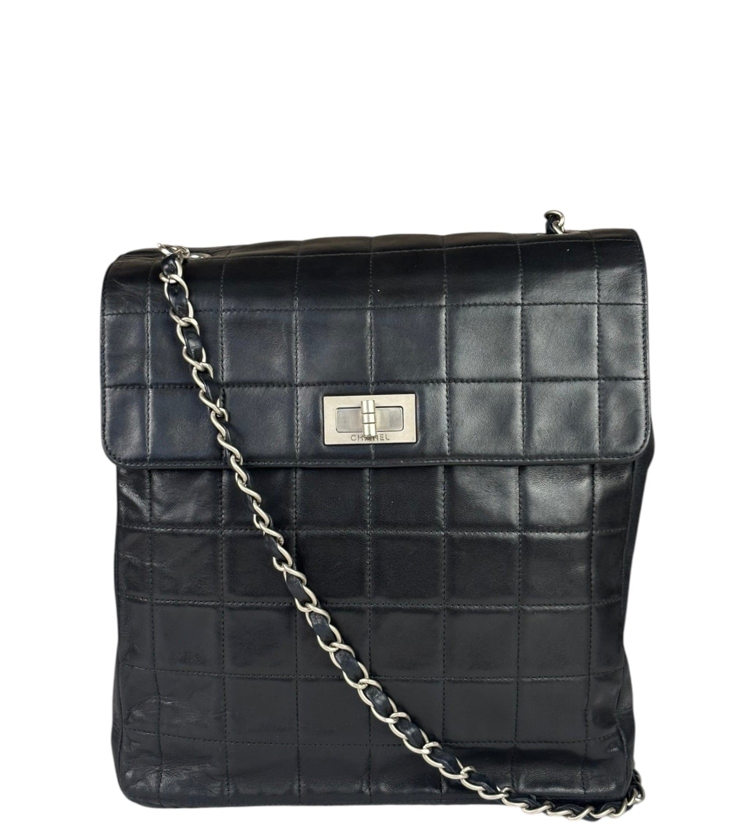 Chanel Black Lambskin Chocolate Bar Quilted Chain Shoulder Bag 2000